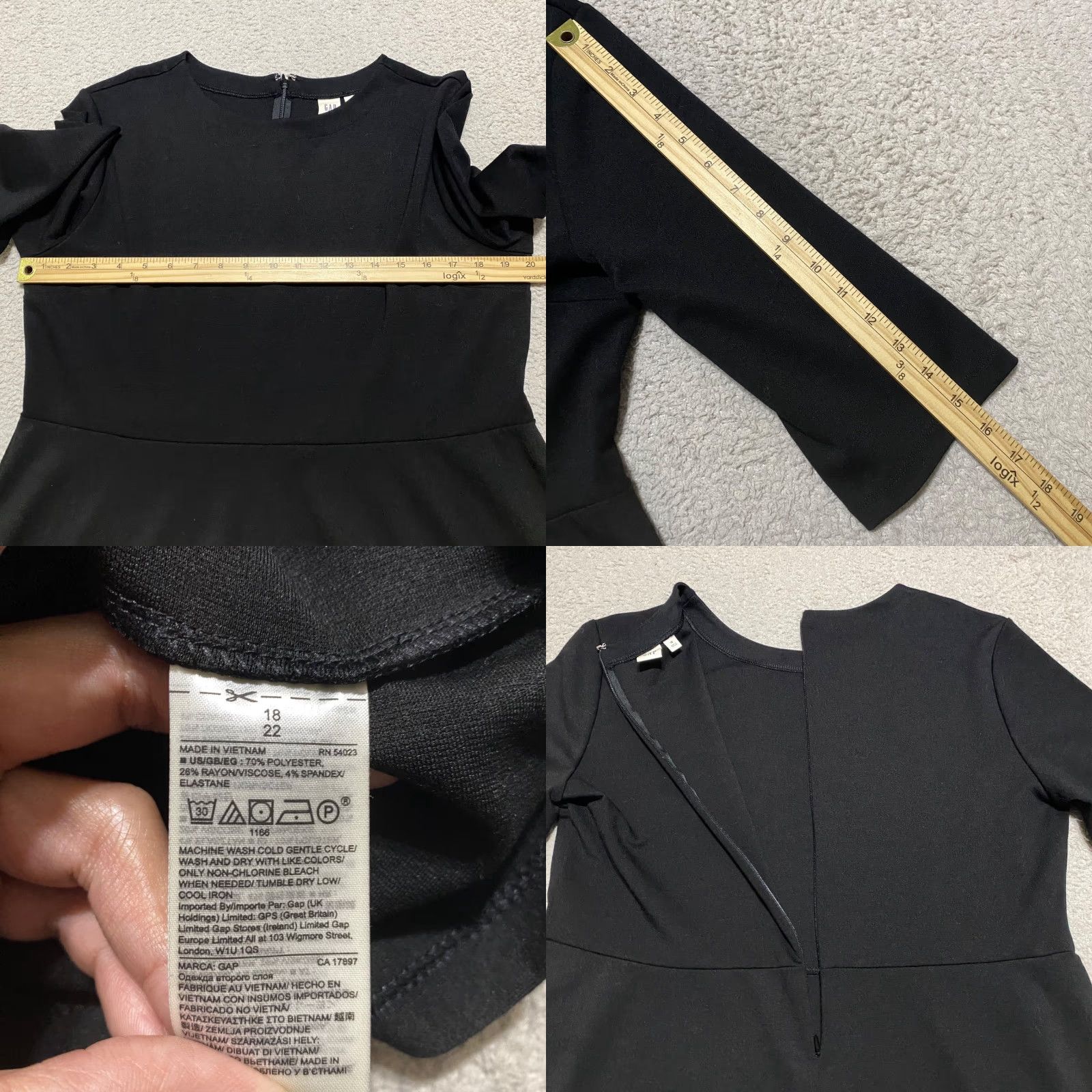 Gap Gap Dress Womens 18 Black Midi 3/4 Sleeve Round Neck A-Line Gap Size 40" / US 18 - 8 Thumbnail