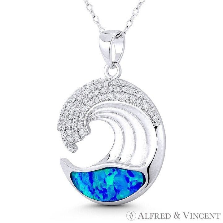 Other Sea Wave / Surfer Lab-Created Opal & CZ Crystal Pendant Size ONE SIZE - 1 Preview