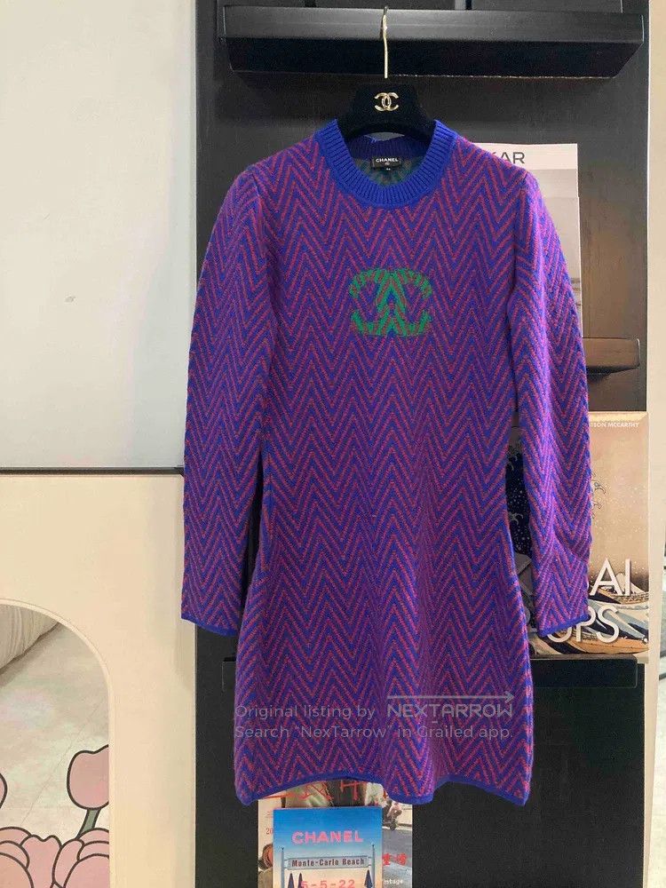 Chanel Chanel Purple-red wavy cc dress Size XXS / US 00 / IT 34 - 1 Thumbnail