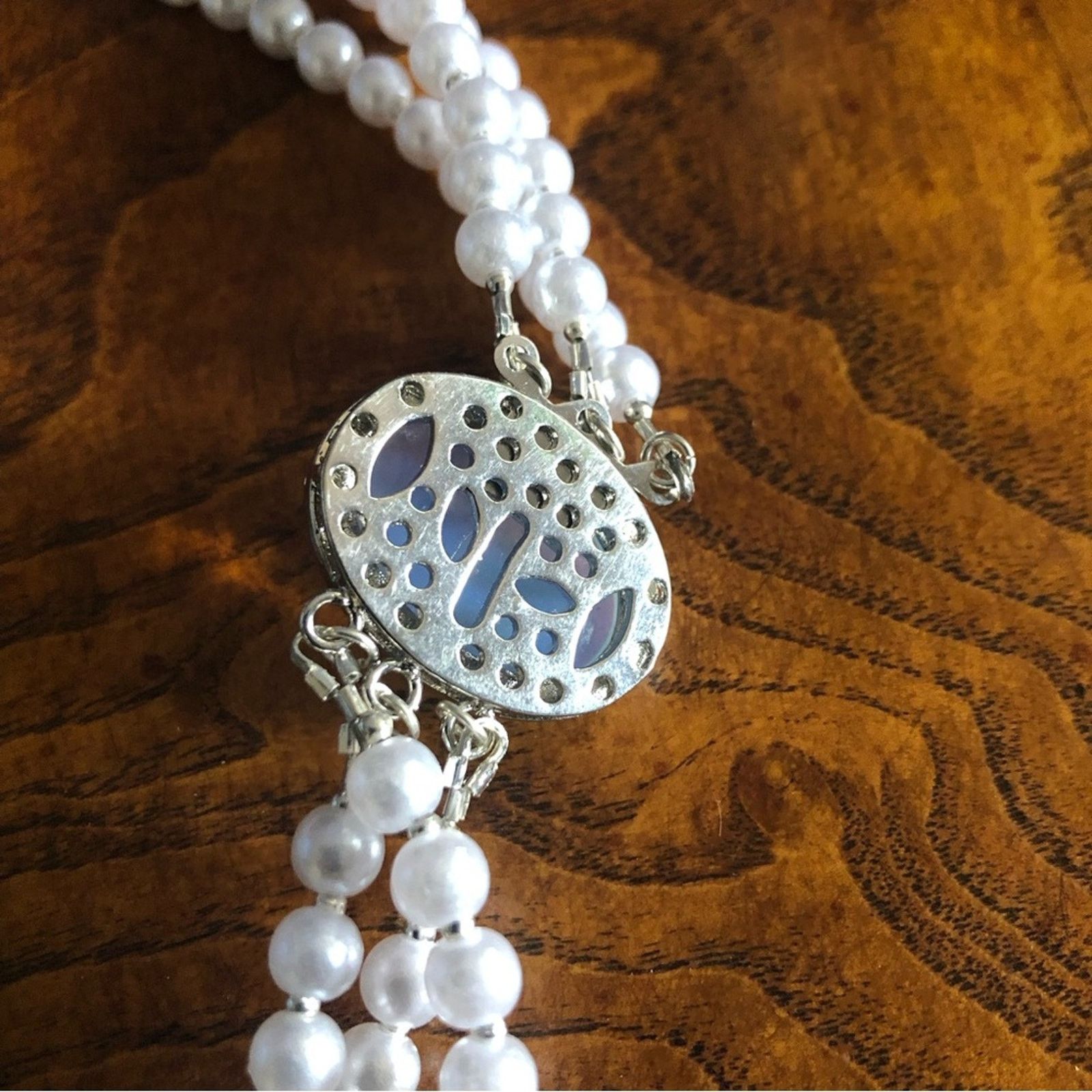 Handmade Handcrafted triple strand white pearl opalite clasp necklace Size ONE SIZE - 12 Thumbnail