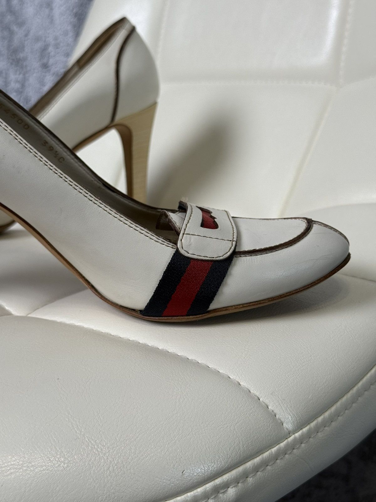Gucci Gucci Leather Lifford Penny Loafer Pumps Web Stripe Heels Size US 9.5 / IT 39.5 - 7 Thumbnail