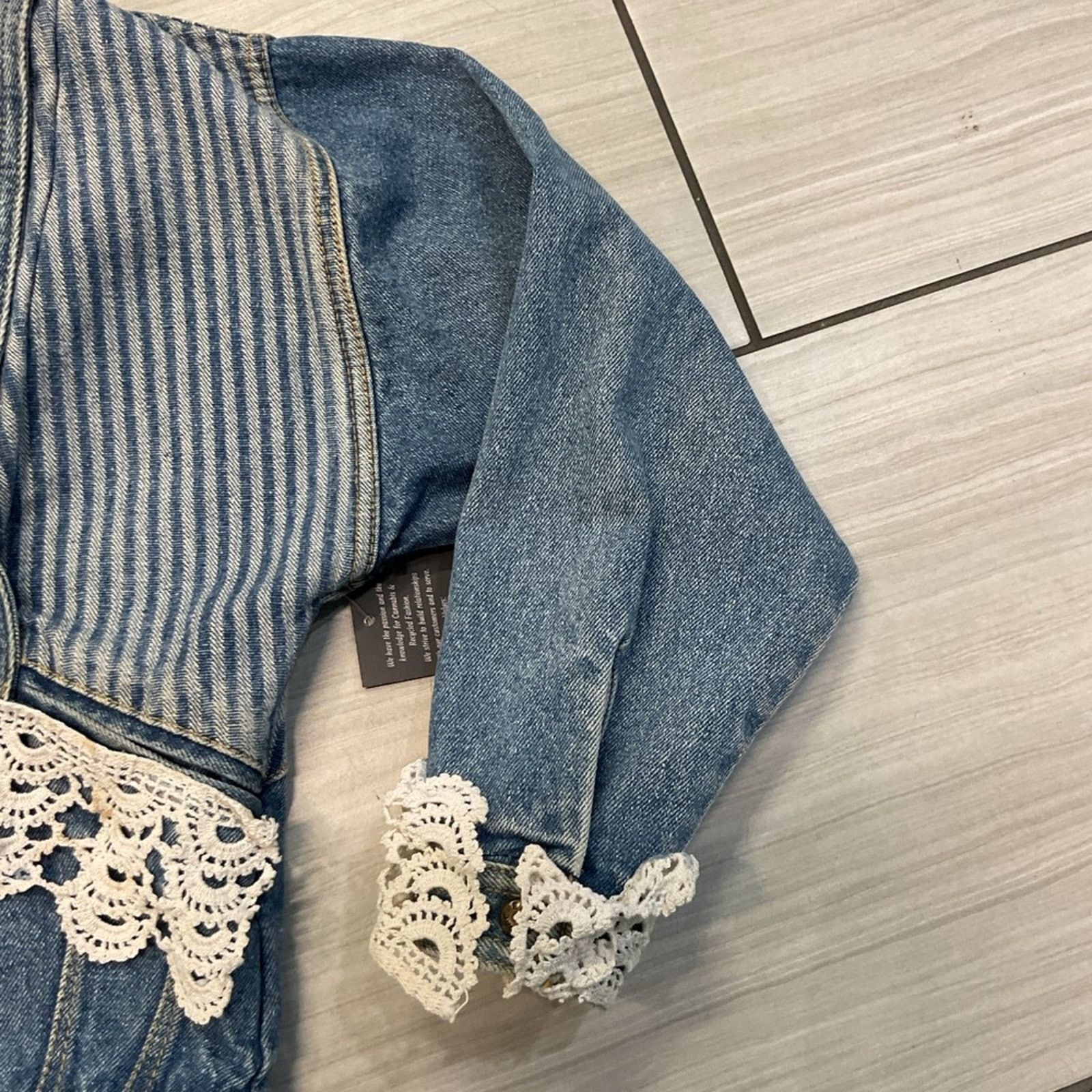 Jordache Vintage 1990s Jordache Cropped Laced Denim Jacket Size S / US 4 / IT 40 - 7 Thumbnail