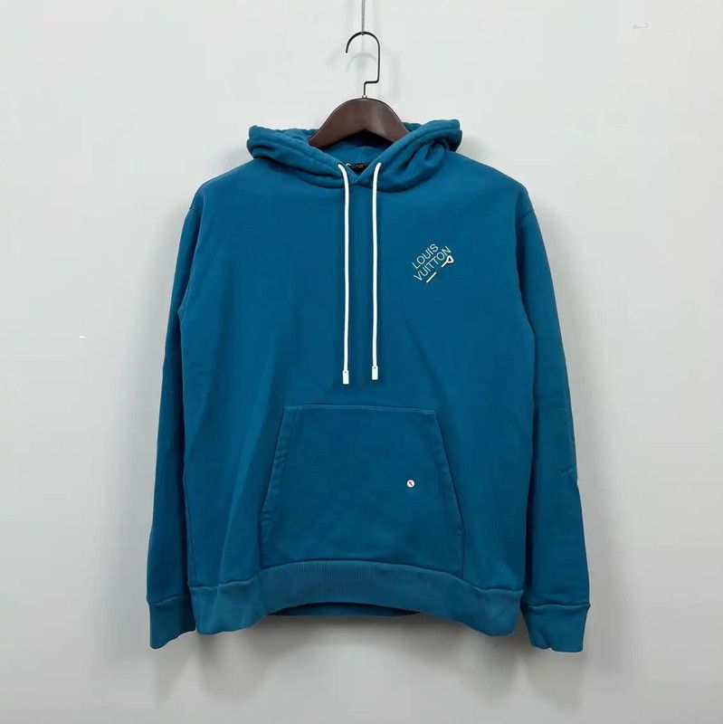 Louis Vuitton Blue Cotton Logo Hoodie for Men 0089