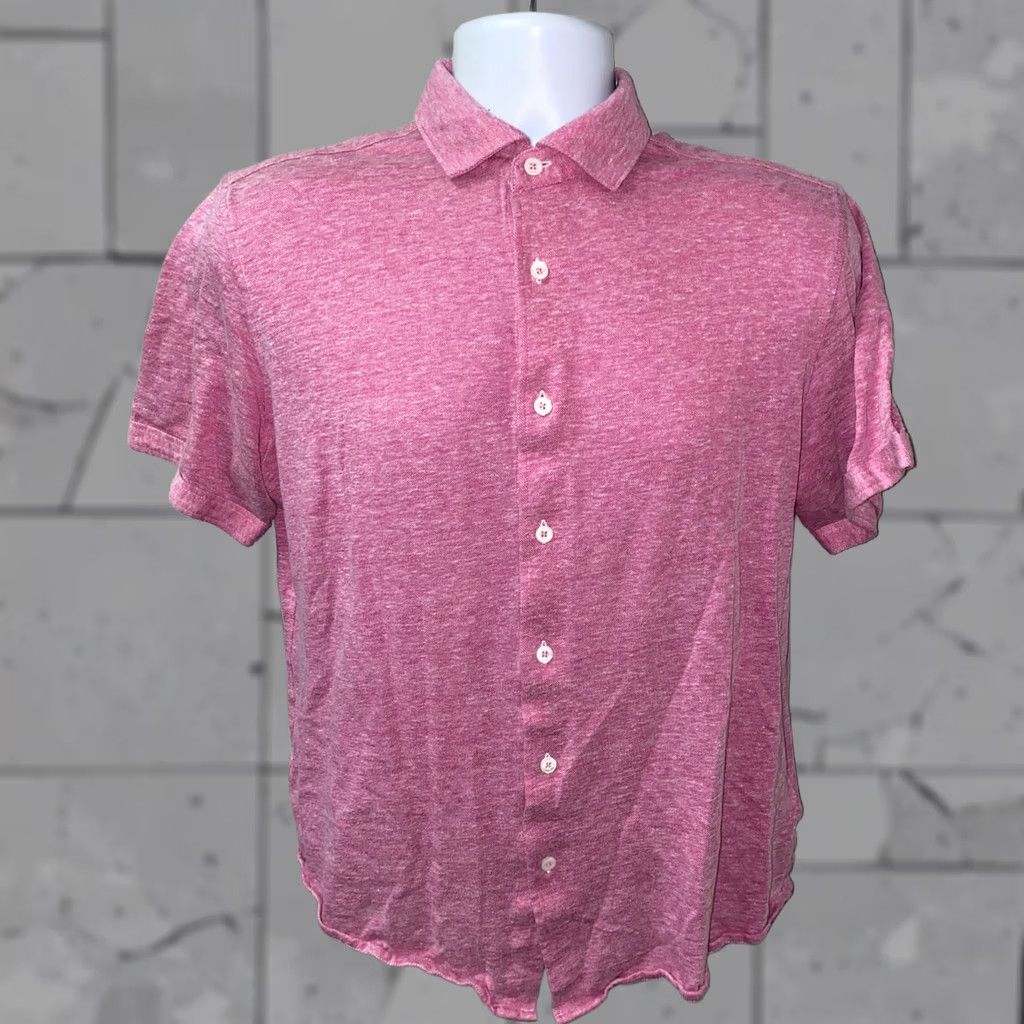 BUGATCHI Bugatchi Mens Pink Short Sleeve Button Front Shirt 21 In Armpit Size US M / EU 48-50 / 2 - 1 Thumbnail