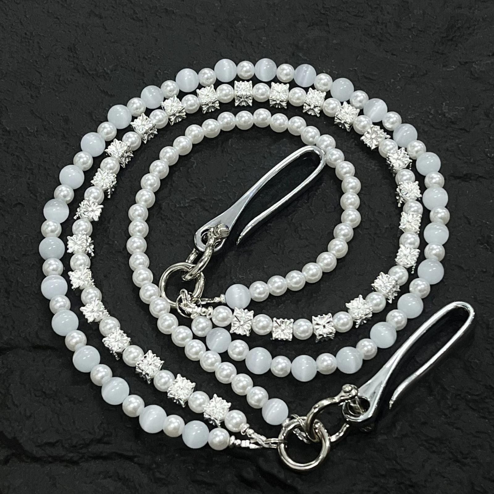 Vintage White Beaded Wallet Chain Accessory for Jeans, Layered Style Size ONE SIZE - 3 Thumbnail