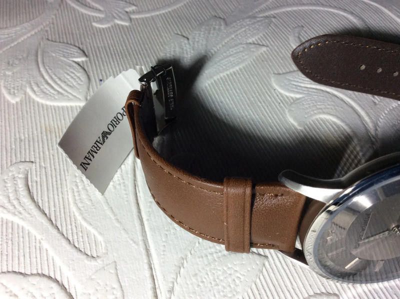 Emporio Armani Emporio Armani men's Silver dial brown leather strap watch Size ONE SIZE - 4 Thumbnail