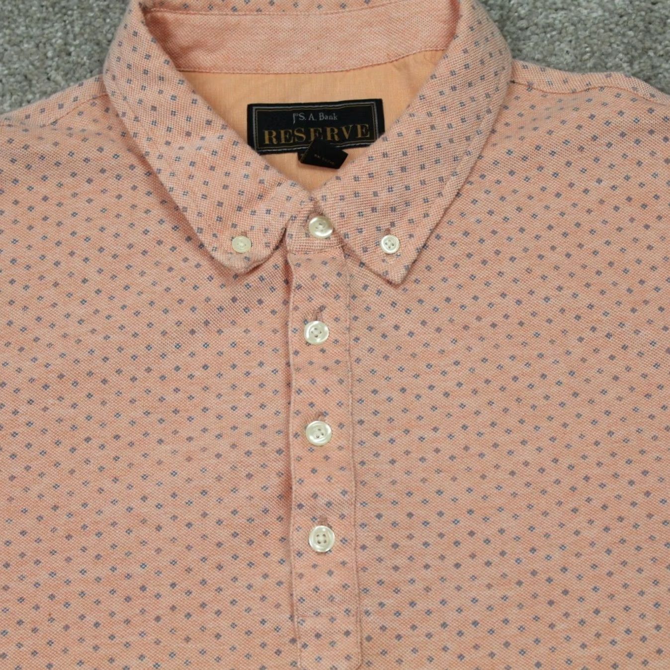 Jos. A. Bank Jos A Bank Polo Shirt Mens XL Pink Geometric Cotton S/S Button-Down Regular Fit Size US XL / EU 56 / 4 - 4 Thumbnail