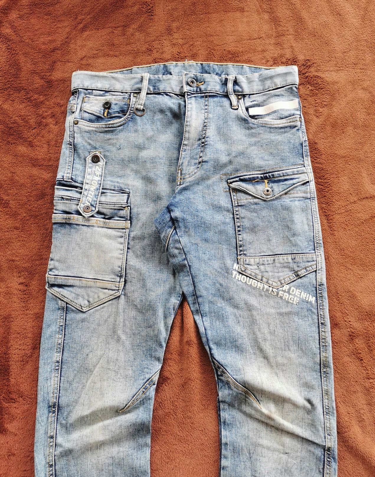 Japanese Brand IZ Frontier Cargo Patch Pocket Stretch Jeans Size US 33 - 3 Thumbnail