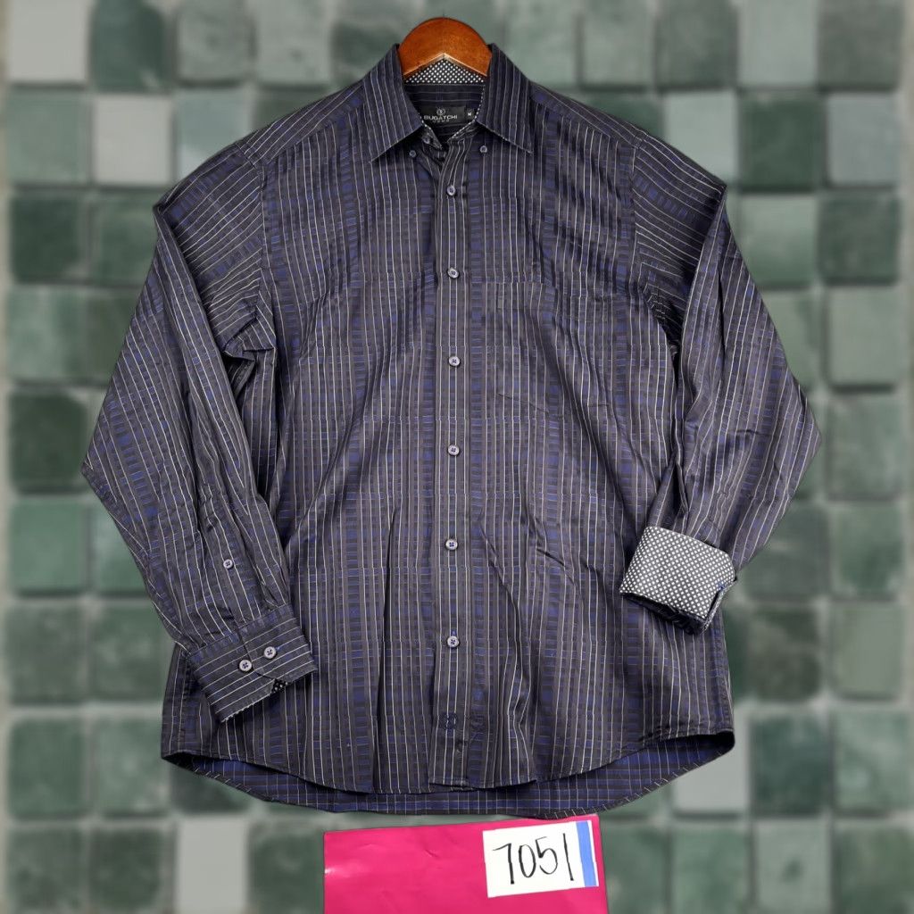 BUGATCHI BUGATCHI UOMO Shirt Medium Black Navy Check Button-Up Long Sleeve Mens Size US M / EU 48-50 / 2 - 1 Thumbnail