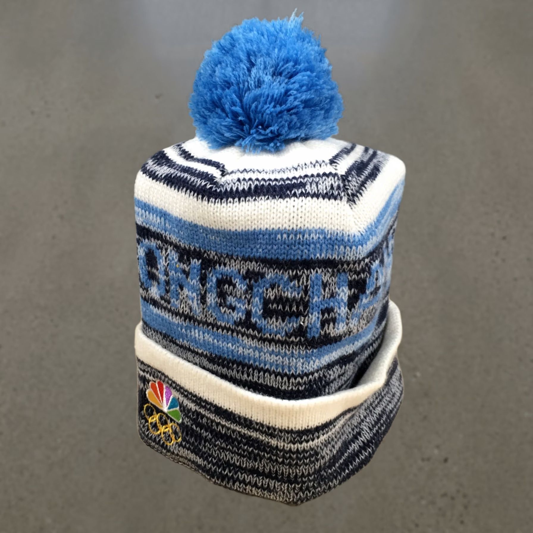 Vintage 2018 Pyeongchang Olympics USA Beanie Mens OS Blue White Pom Pom Knit Winter Hat Size ONE SIZE - 1 Thumbnail