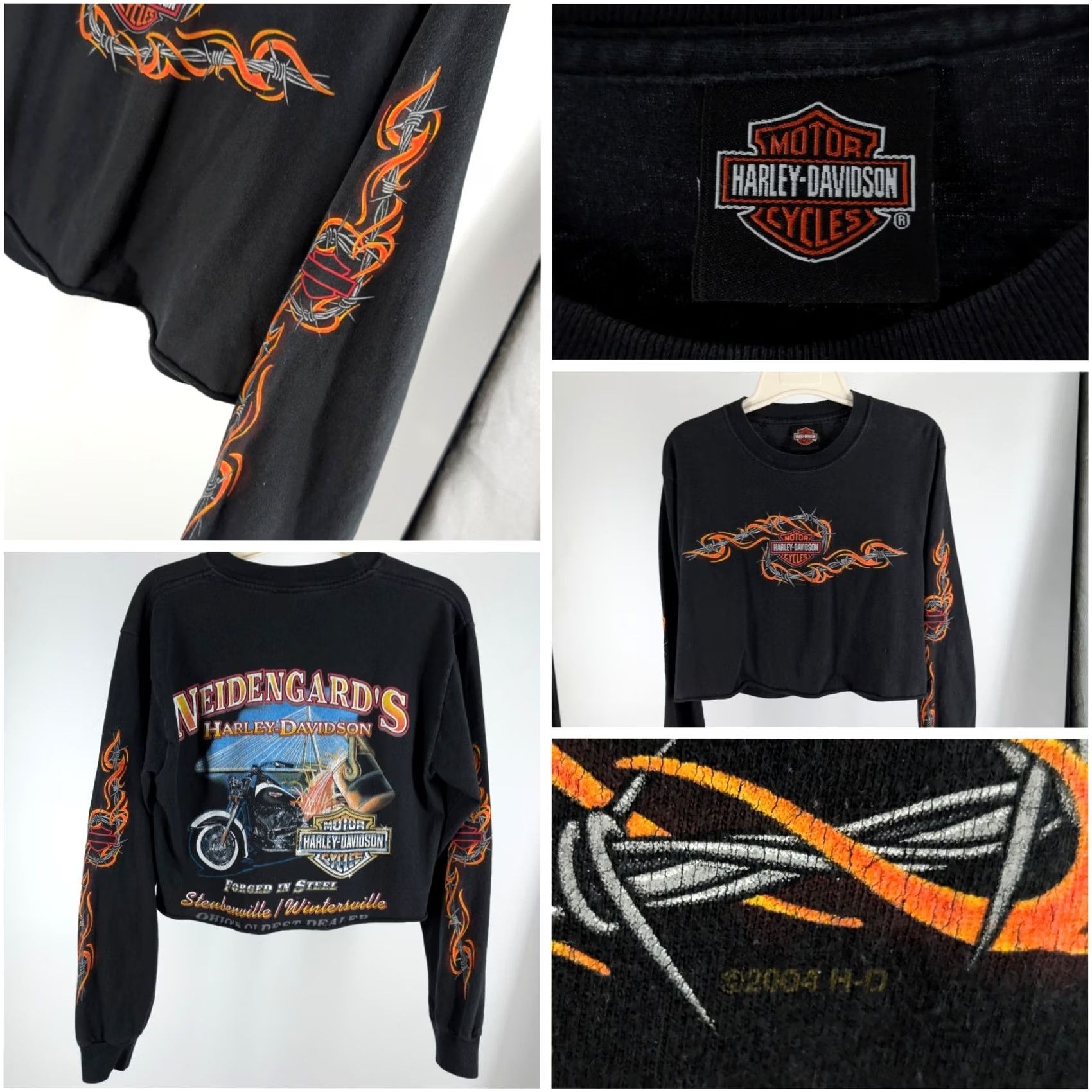 Harley Davidson VINTAGE Harley-Davidson Shirt Long Sleeve Cropped 2004 Y2K Grunge Black Mens 38" Chest Size XS / US 0-2 / IT 36-38 - 2 Thumbnail