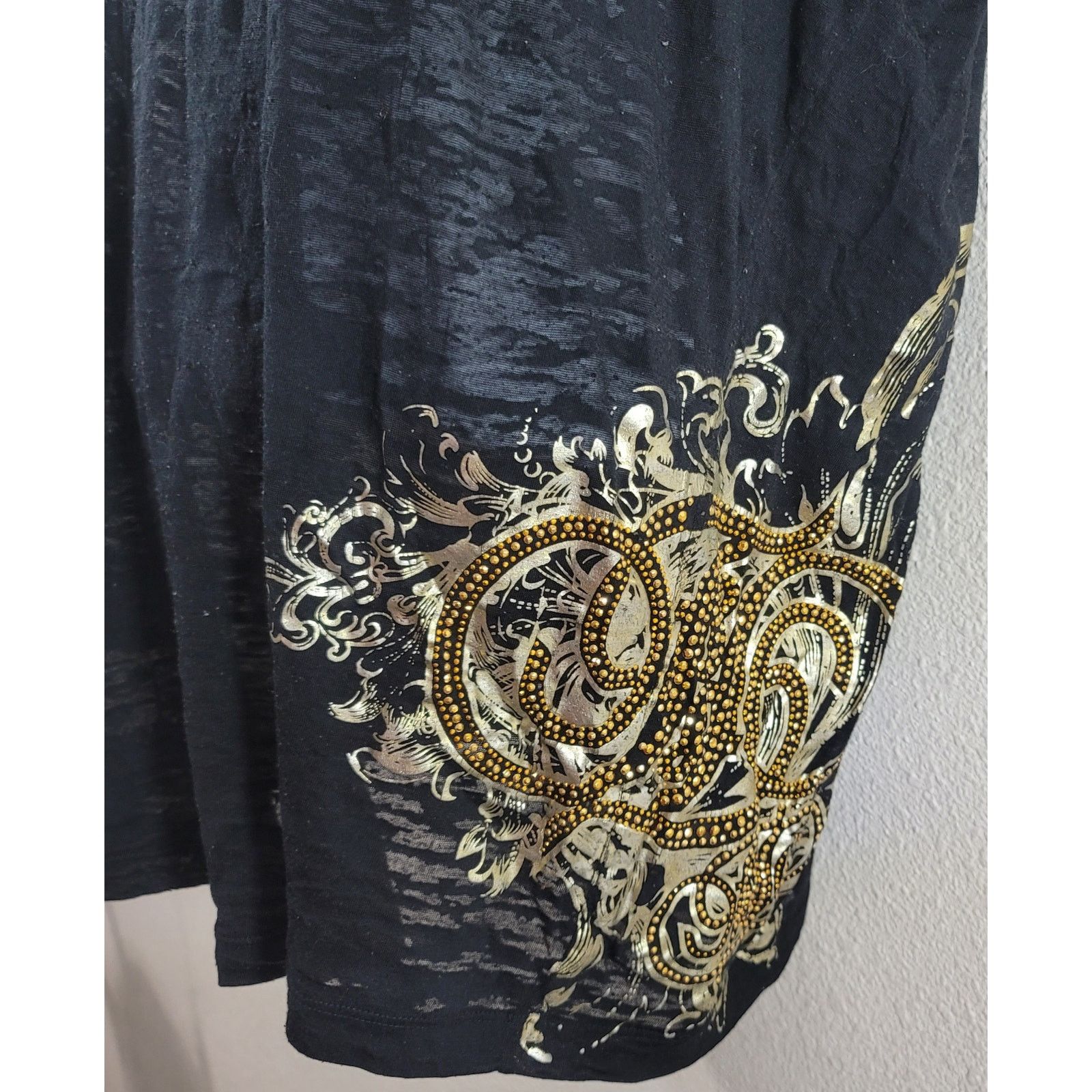 Other Fabulosity Black Gold Metal Studded Burnout Material Top 2X Size XXL / US 16-18 / IT 52-54 - 5 Thumbnail