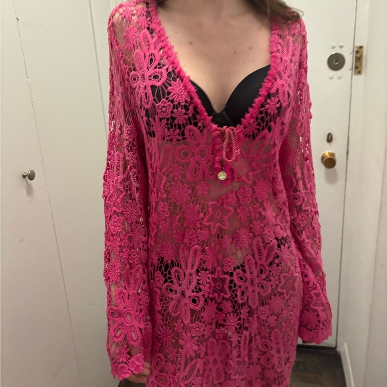 Blumarine NWT Blumarine Beachwear Pink Lace Floral Cardigan L Size L / US 10 / IT 46 - 11 Thumbnail