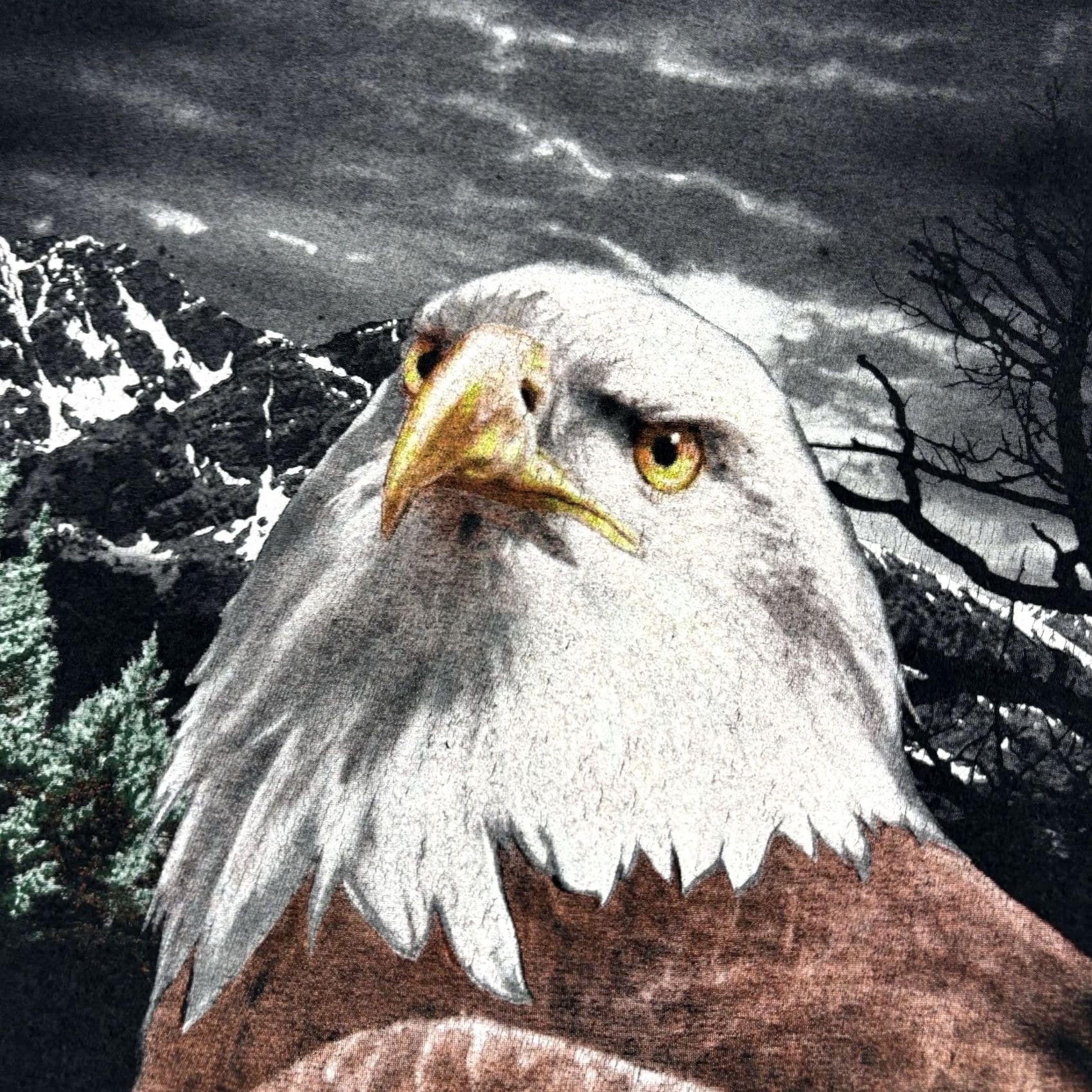 Vintage VINTAGE Bald Eagle Nature T Shirt Black Wrap Around AOP Animal Print L 90s Mens Size US L / EU 52-54 / 3 - 3 Thumbnail