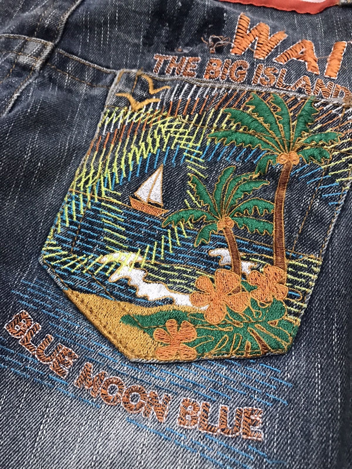 Hysteric Glamour Vintage Blue Moon Blue Striped Hawaii Embroidery Jeans Size US 33 - 9 Thumbnail