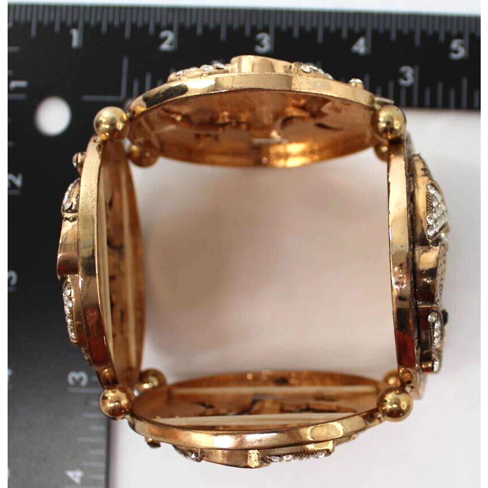 Other Chunky Gold Tone Elephant Bracelet • Rhinestone • Etched Size ONE SIZE - 3 Thumbnail