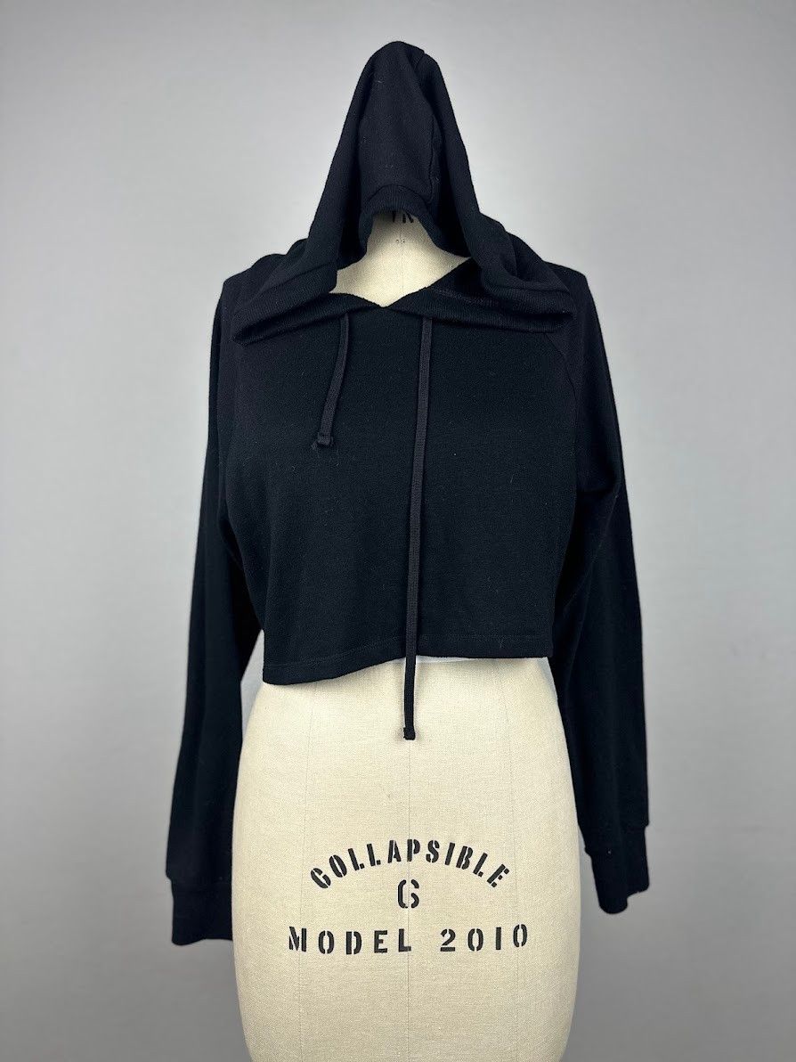 Forever 21 Cropped Hooded Sweatshirt Black Size M, Women's