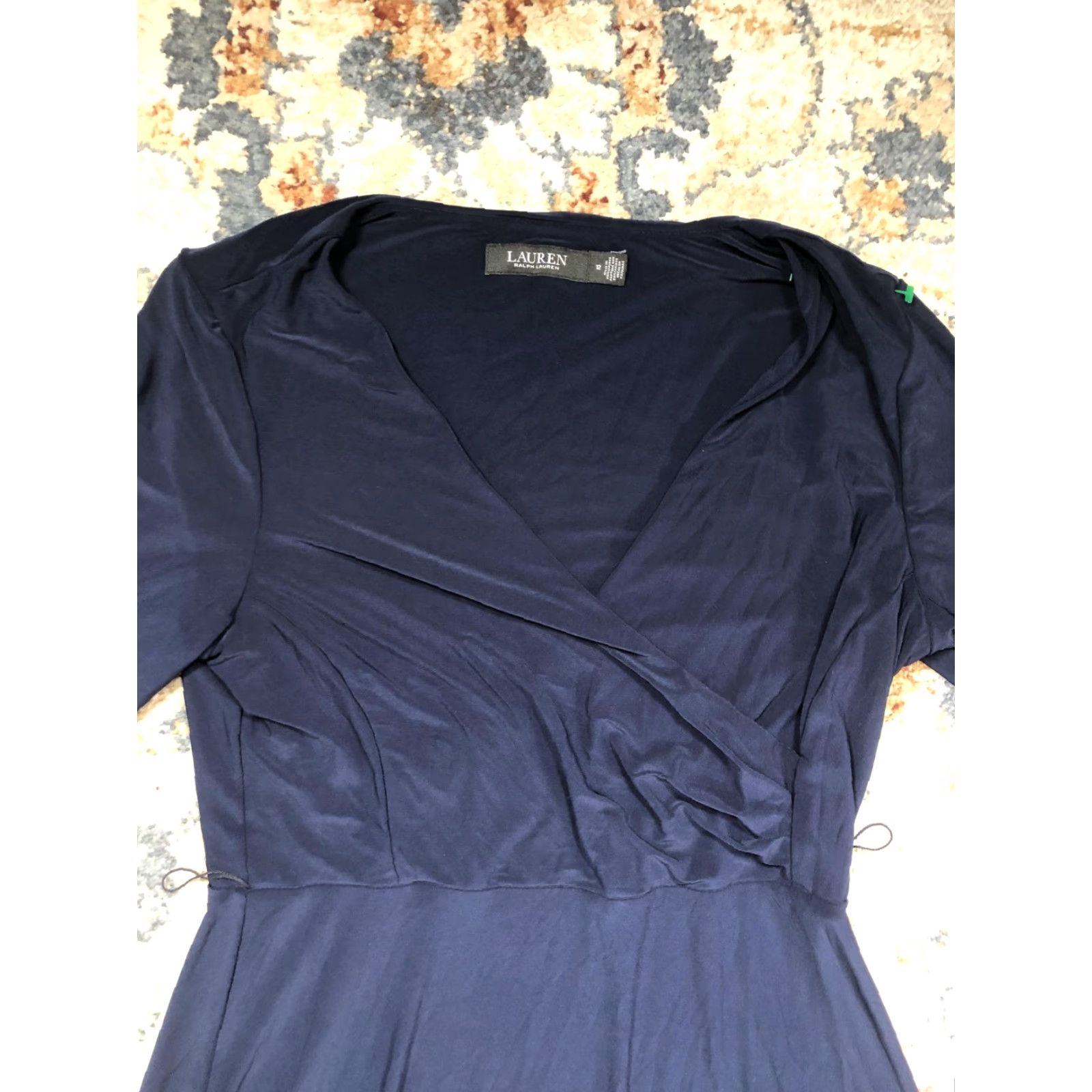 Ralph Lauren Lauren Ralph Lauren Dress Womens 12 Navy Blue Wrap Maxi Jersey V Neck 3/4 Sleeve Size XL / US 12-14 / IT 48-50 - 2 Thumbnail