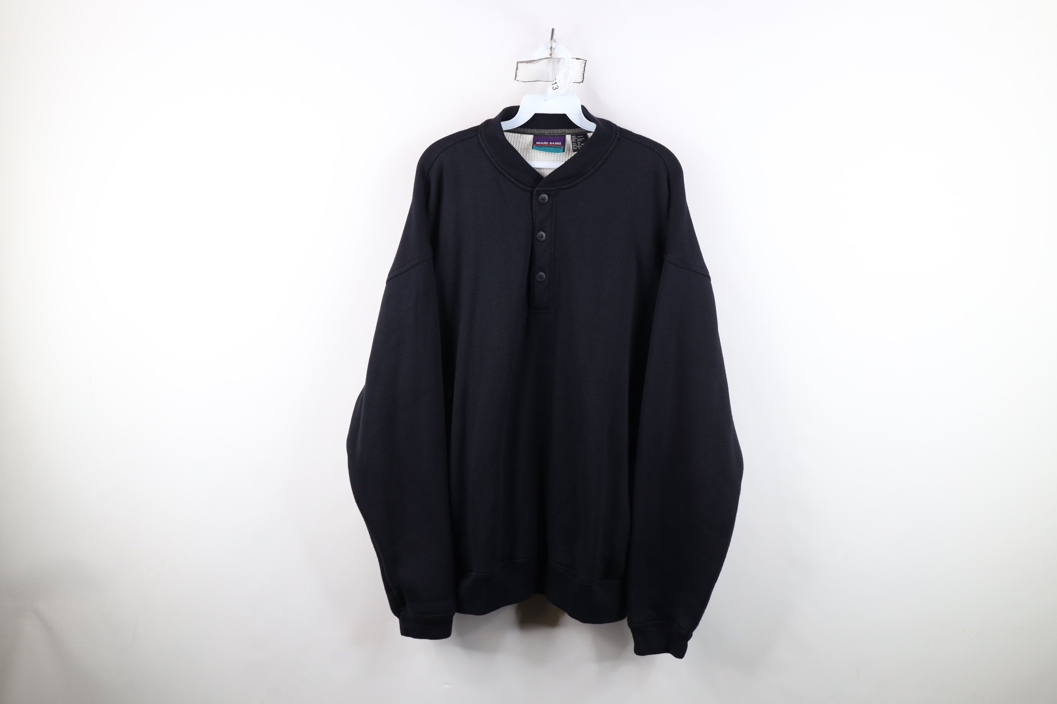 Vintage Vintage 90s Streetwear Thermal Lined Henley Sweatshirt Black Size US XL / EU 56 / 4 - 1 Thumbnail