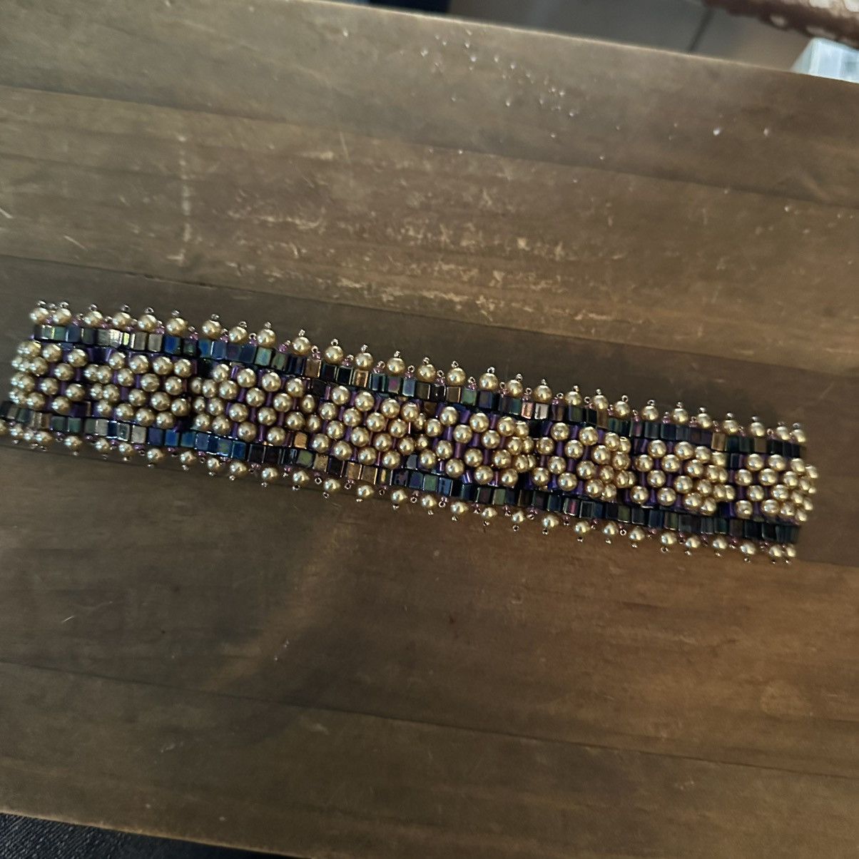 Other Wide woven peacock and gold beads snap bracelet Size ONE SIZE - 7 Thumbnail