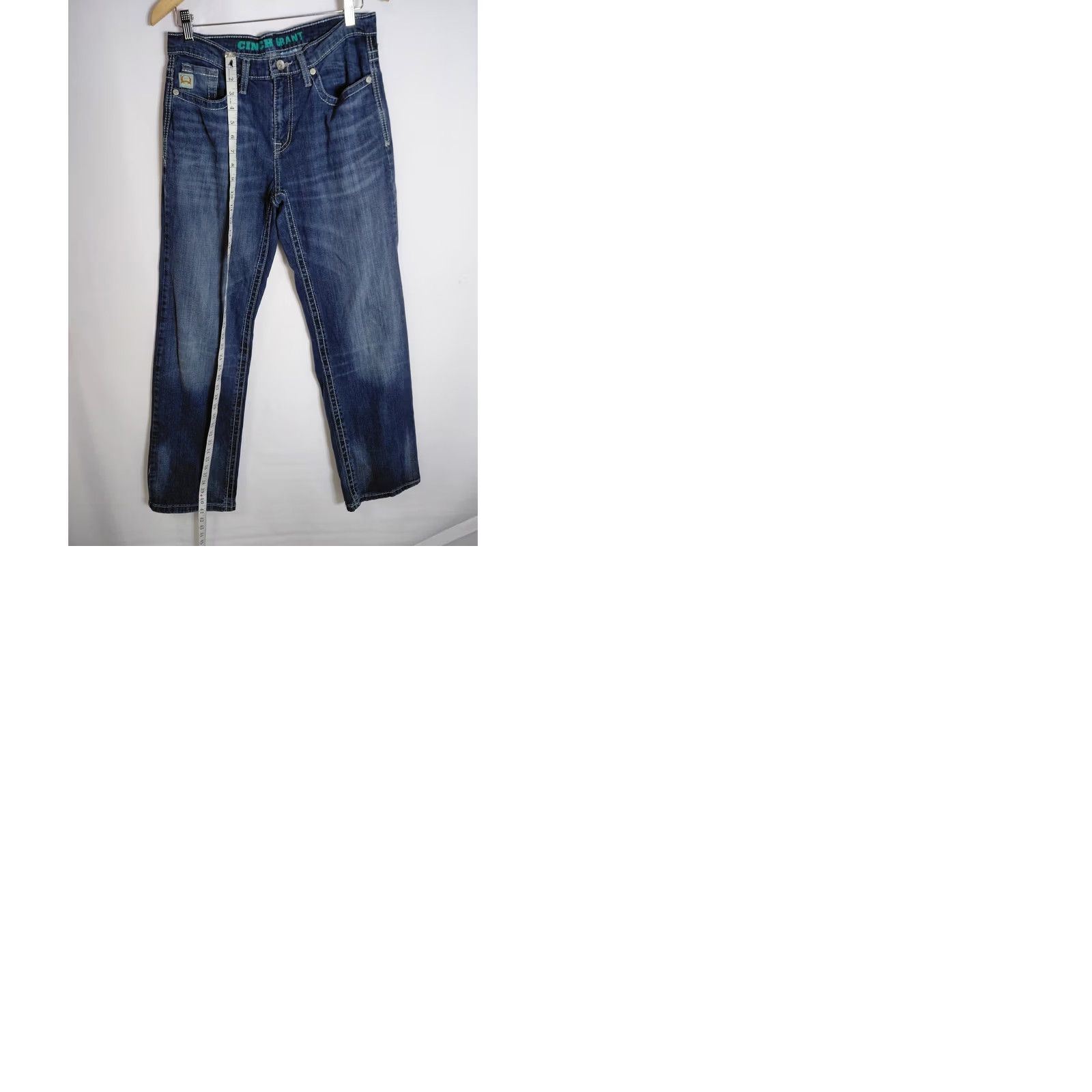Denime Cinch Jeans Blue Solid Classic Men 31X32 Denim Stretch Regular Front Zip Zip Closure M/L Rise Mid 10-12 in Size US 31 - 9 Thumbnail