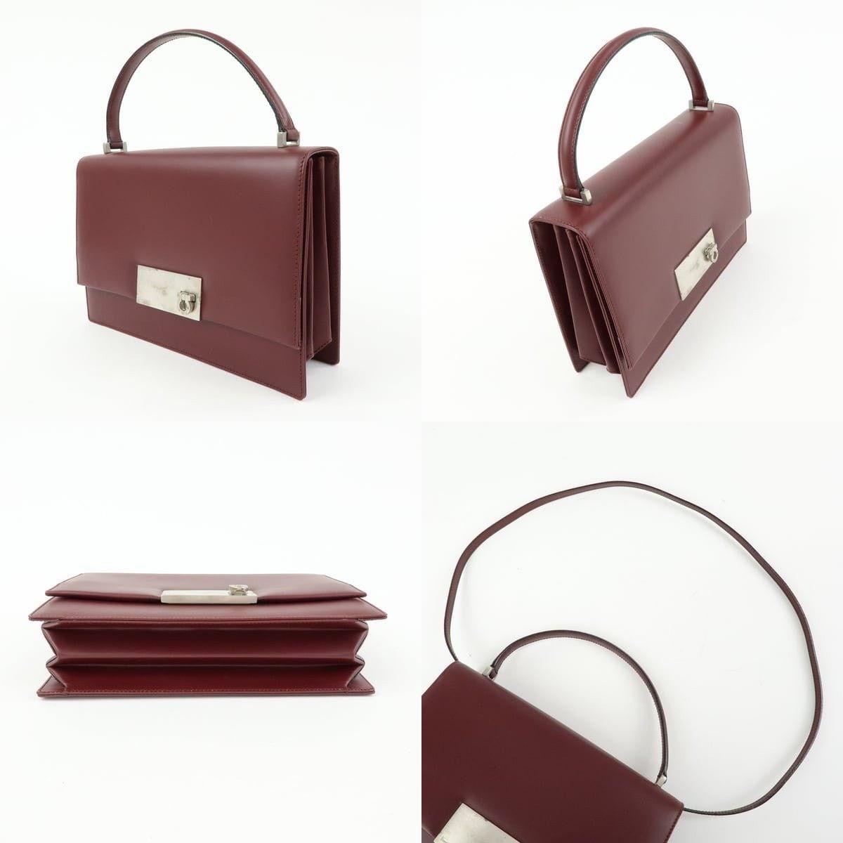 Salvatore Ferragamo Ferragamo Gancini Leather Top Handle Bag Burgundy Size ONE SIZE - 3 Thumbnail