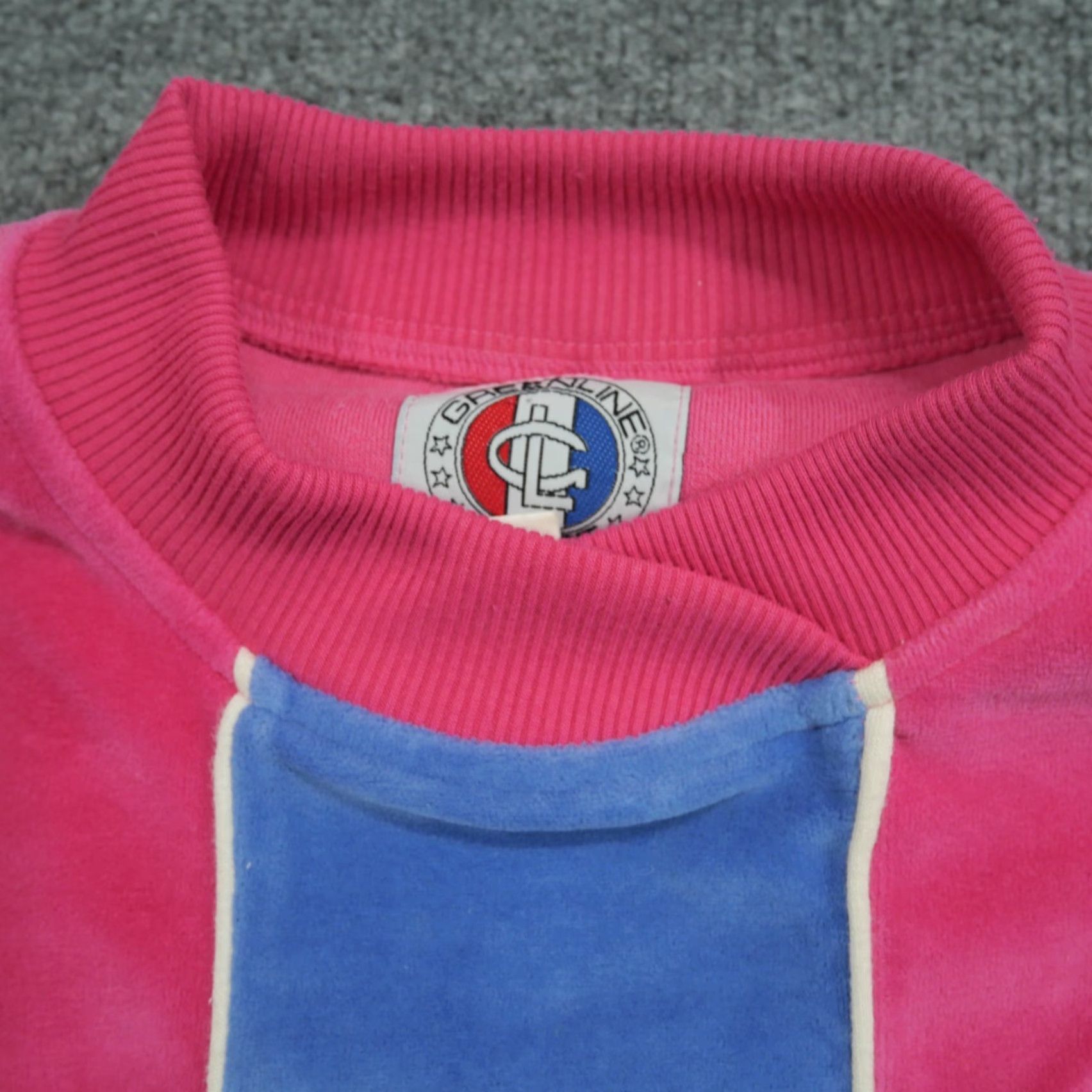 Velour VINTAGE Greenline Sports Sweatshirt Womens M Pullover Crew Neck Velour 90s Striped Pink Blue Cotton Blend Raglan Sleeve Size M / US 6-8 / IT 42-44 - 3 Thumbnail