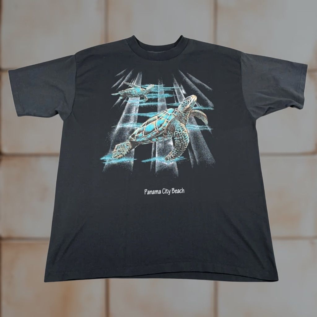 Vintage VINTAGE Sunshine Apparel Sea Turtle Shirt XL Adult Black 90s Panama City Beach Florida Y2K Mens Size US XL / EU 56 / 4 - 1 Thumbnail