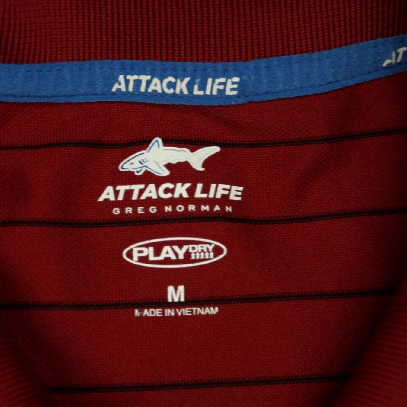 Vintage Greg Norman Attack Life Polo Shirt Mens Medium Red Striped Short Sleeve S/S Playdry Golf Pullover Life/Logo Sleeve Pattern Size US M / EU 48-50 / 2 - 6 Thumbnail
