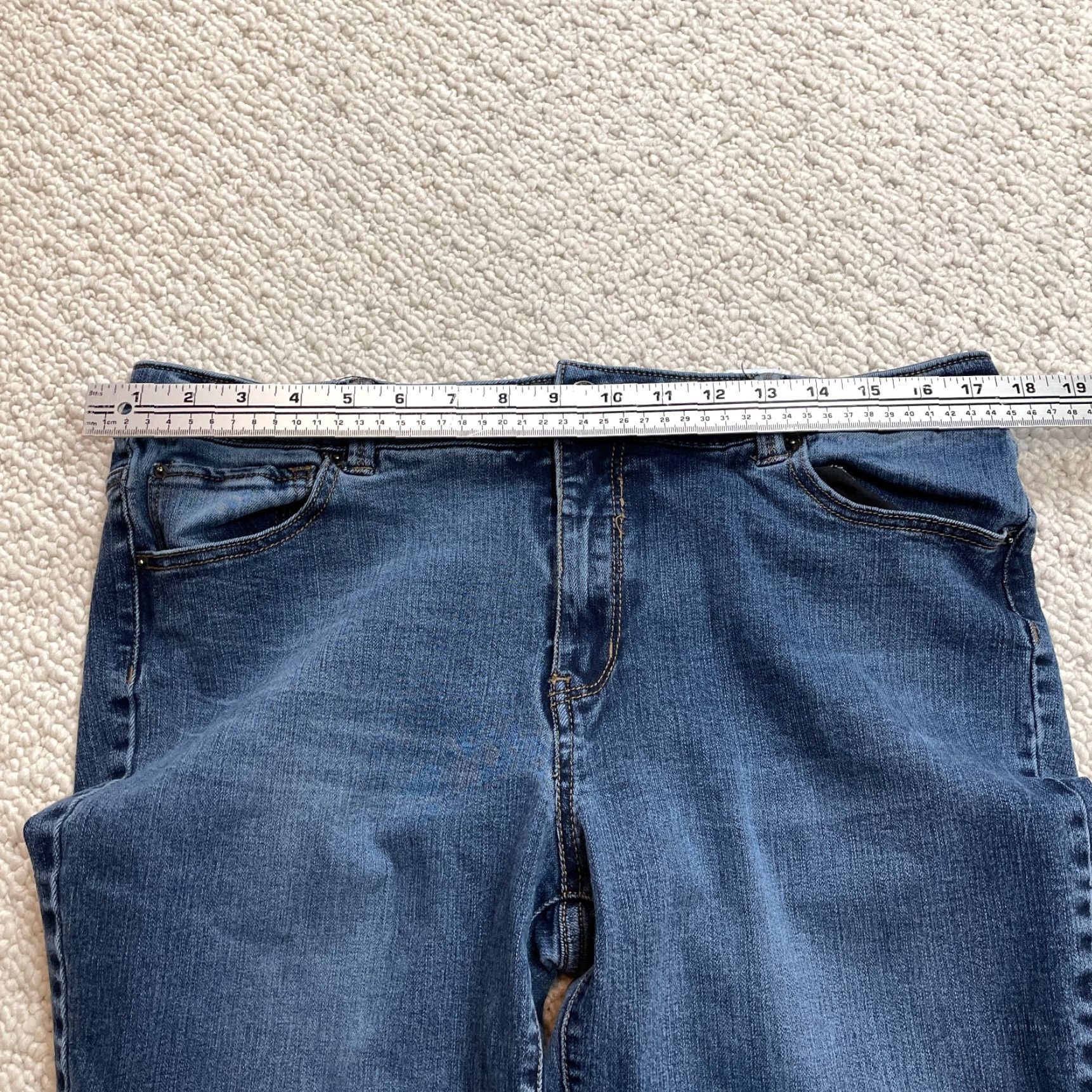 Vintage Time and Tru Jeans Womens 16 Blue Denim Dark Wash Straight Leg Stretch 35x26 Size 38" / US 16 / IT 52 - 5 Thumbnail