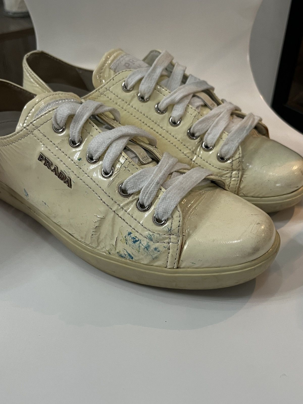 Prada 🔥00's Prada Americas Cup Painted Thrashed Vintage Sneakers Size US 6.5 / EU 39-40 - 14 Thumbnail