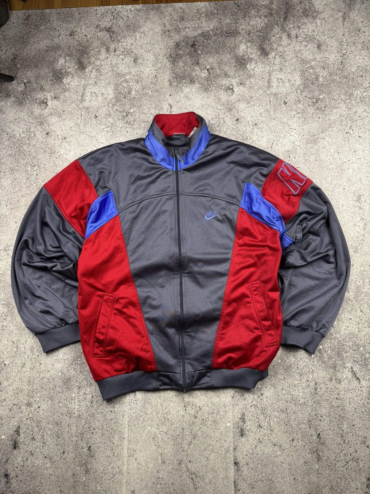 Nike × Vintage RARE Vintage 80s Nike Spellout baggy Jacket Bomber Japan Size US XL / EU 56 / 4 - 1 Thumbnail
