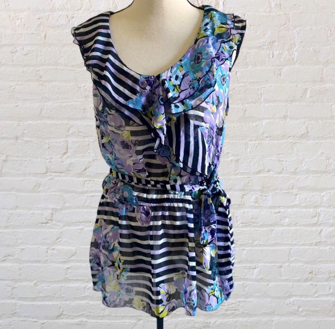 Other IZ BYER FLORAL STRIPED SLEEVELESS TANK TOP WITH WAIST TIE Size XL / US 12-14 / IT 48-50 - 1 Thumbnail