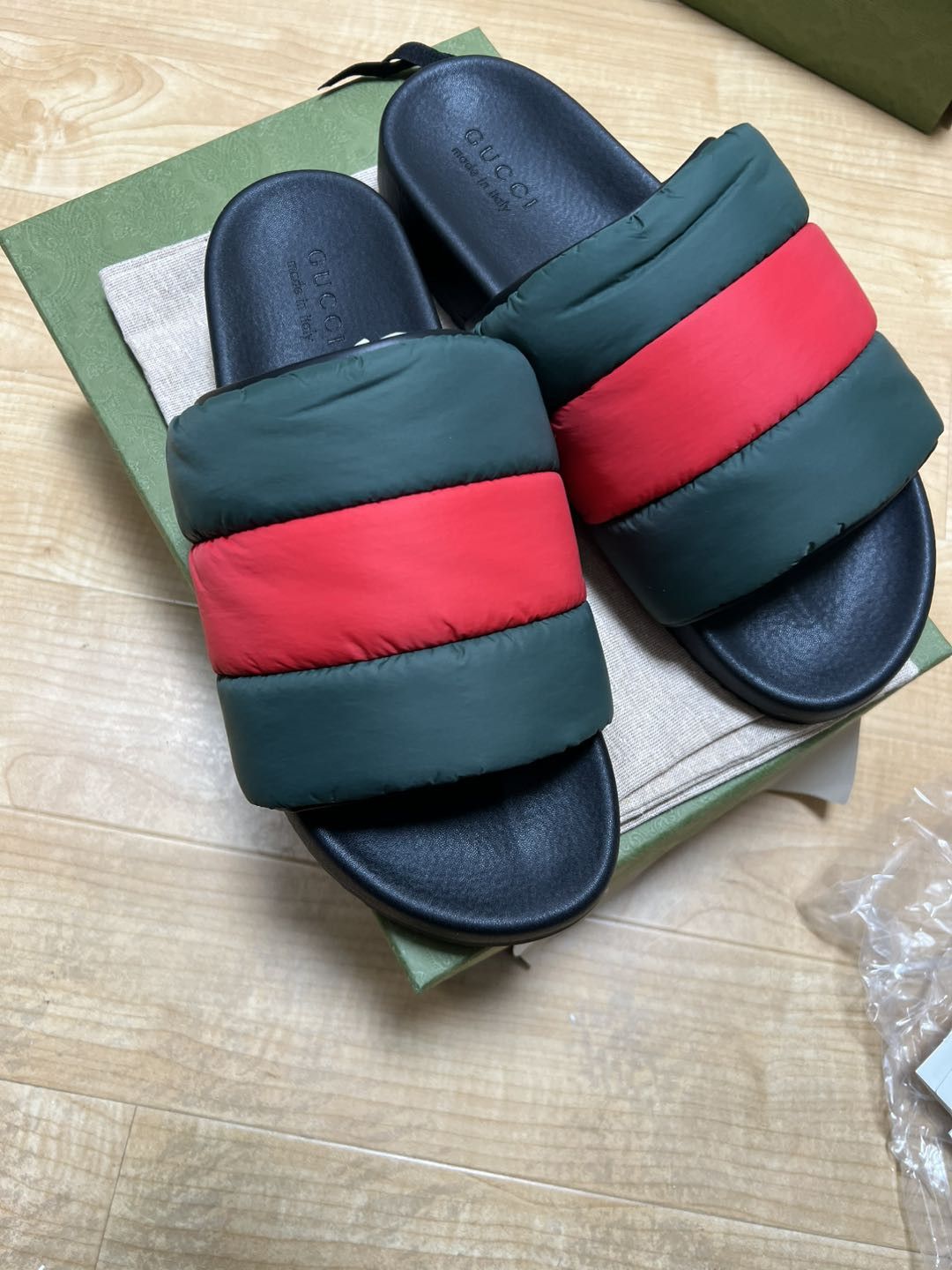 Gucci MEN Gucci Padded Web Slide 'Green Red' Size US 12.5 / EU 45-46 - 1 Thumbnail