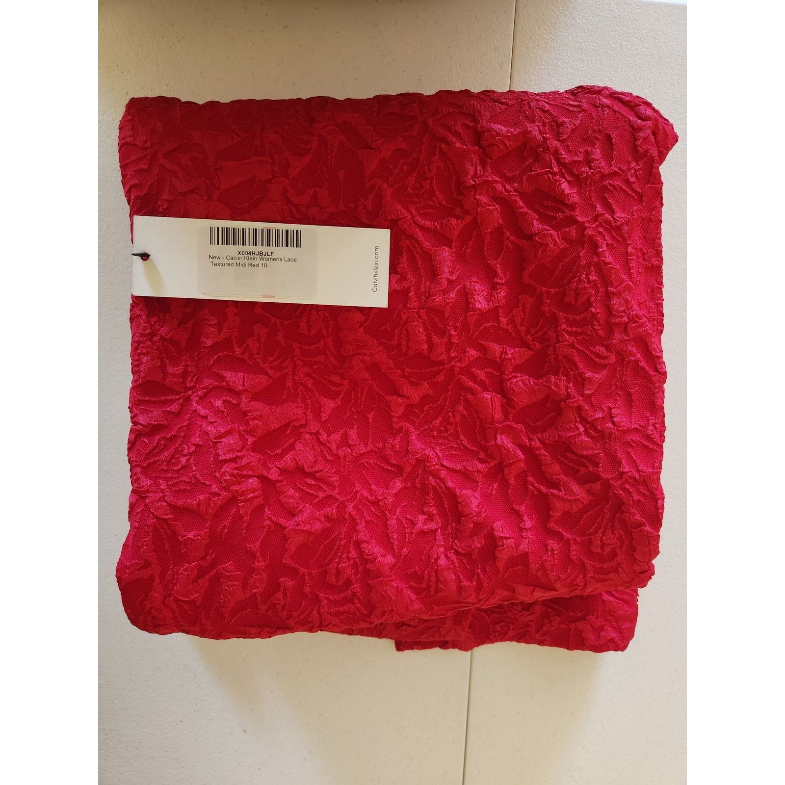 Calvin Klein Calvin Klein Women's Lace Textured Midi Dress Red 10 Size L / US 10 / IT 46 - 2 Thumbnail