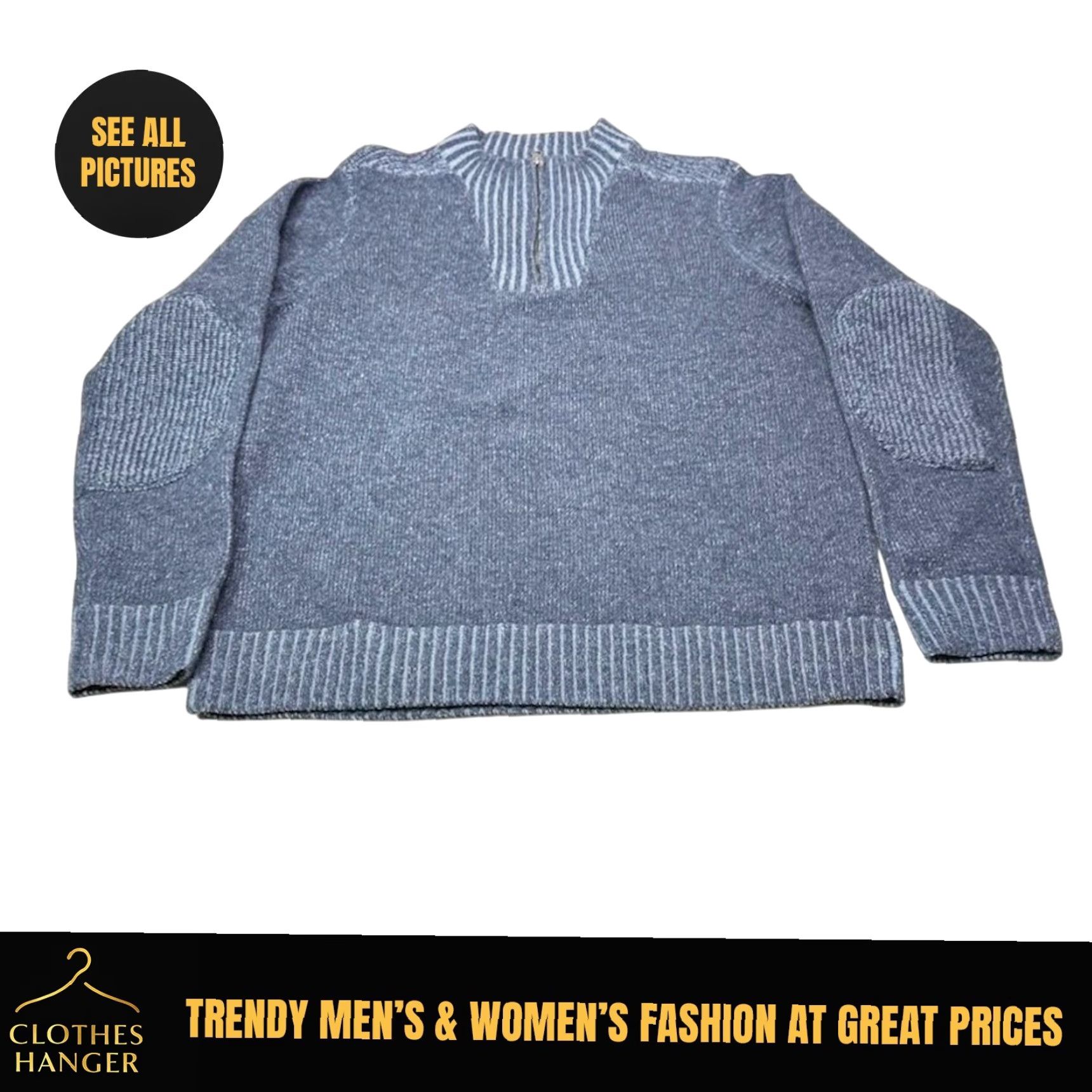 Pronto Uomo Pronto Uomo Mens Blue Wool 1/4 Zip Sweater Large Heather 100% Wool Blues Size US L / EU 52-54 / 3 - 2 Thumbnail