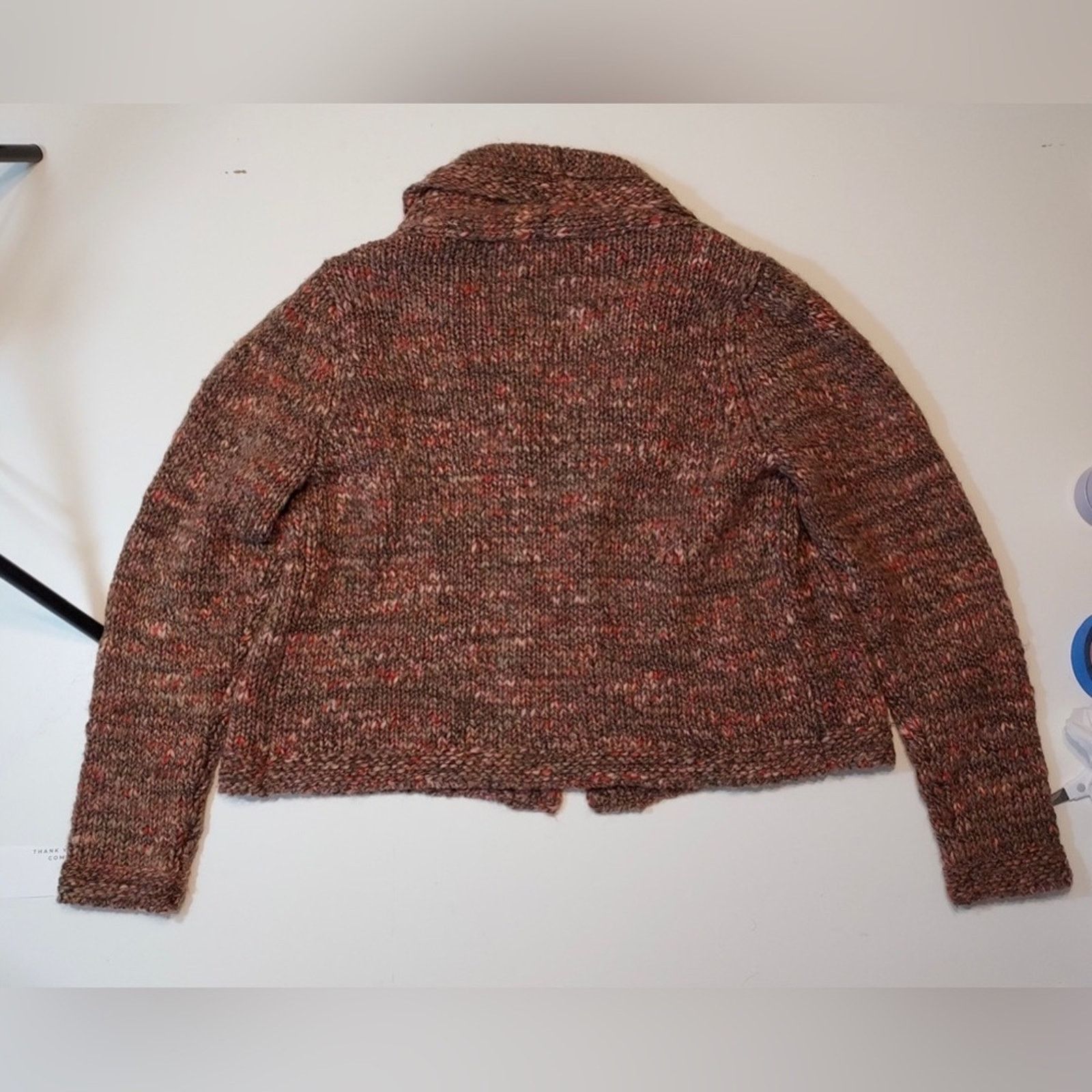 J. Jill J. Jill Italian Yarn Knit Open Front Brown Cardigan Sweater Size L / US 10 / IT 46 - 9 Thumbnail