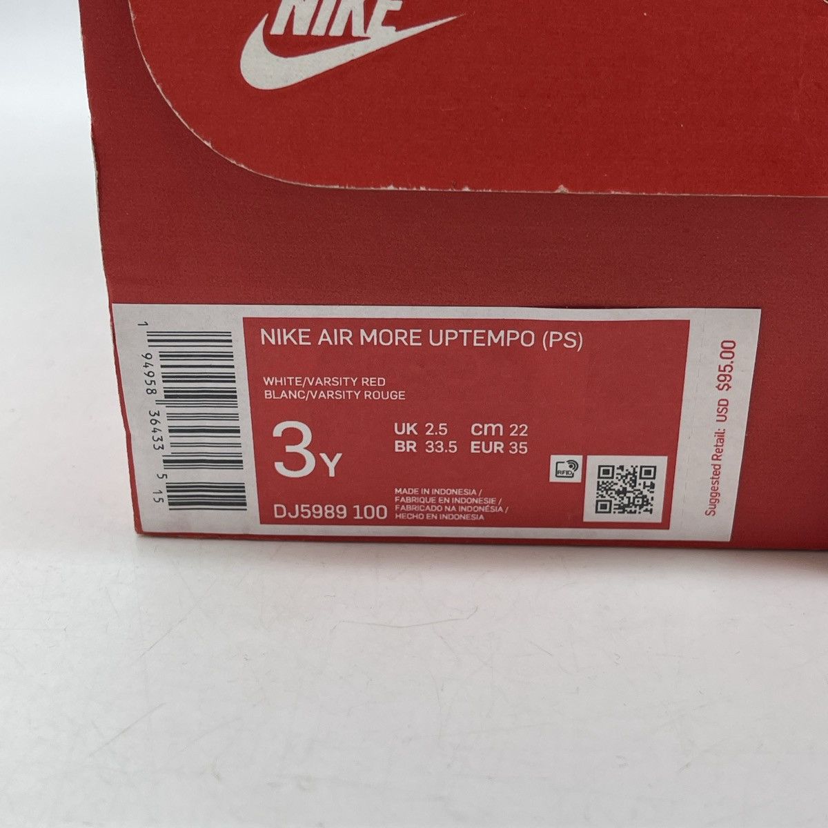 Nike Air more uptempo white varsity red Size US 4 / IT 34 - 9 Thumbnail