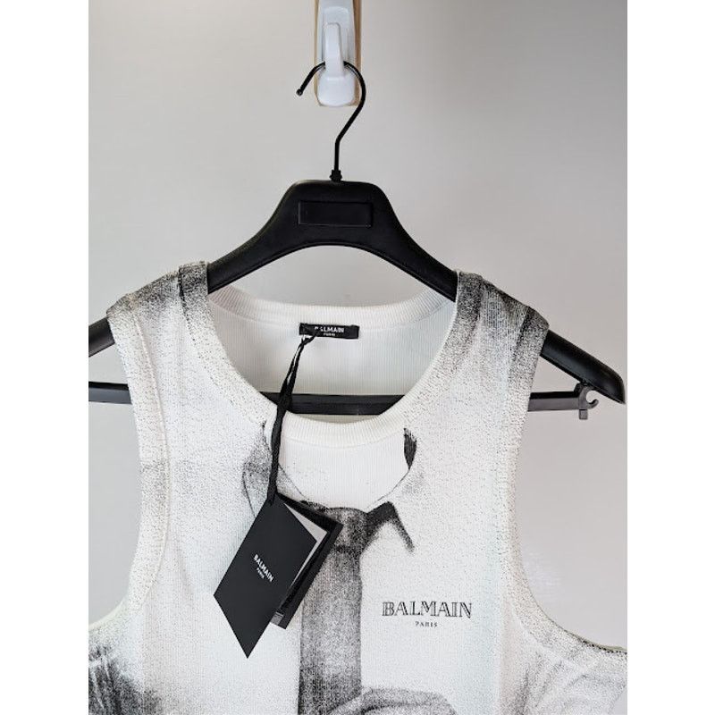 Balmain o1rshd1 Ribbed Tie Print Tank Top in White Size US XL / EU 56 / 4 - 7 Thumbnail