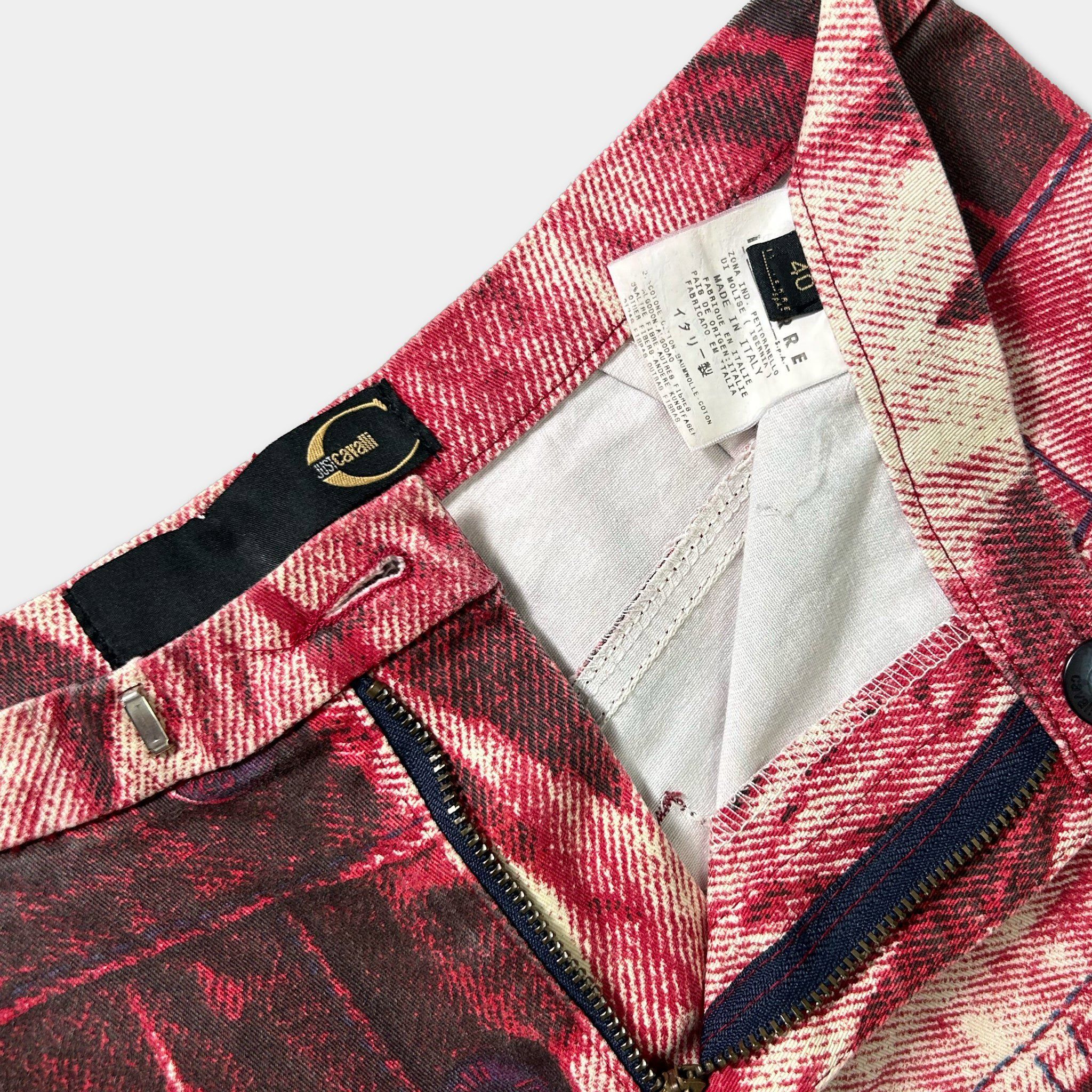 Just Cavalli Just Cavalli 2000's Red White Abstract Print Wide-Leg Pants Size US 31 - 3 Thumbnail