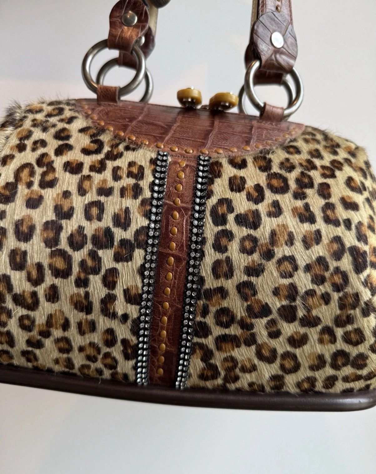 Vintage Alaluna Leopard Leather Brown hard Bag Vintage handmade Size ONE SIZE - 6 Thumbnail