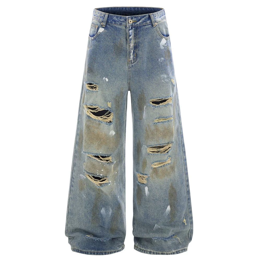 Vintage Men's ink-splashed distressed washed ripped wide-leg jeans Size US 32 / EU 48 - 1 Thumbnail