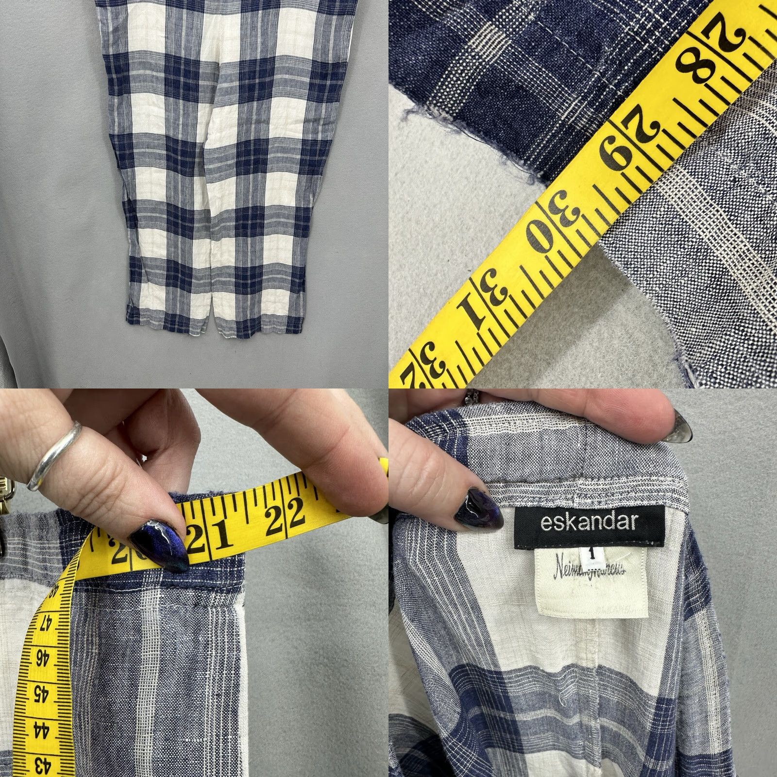 eskandar Eskandar Linen Wide Leg Pants Women L Plaid Lagenlook Quiet Cottagecore READ Shirt Wide-Leg Pants Women L Blue Plaid 90s Cottagecore Bohemian Pockets Size 36" / US 14 / IT 50 - 8 Thumbnail