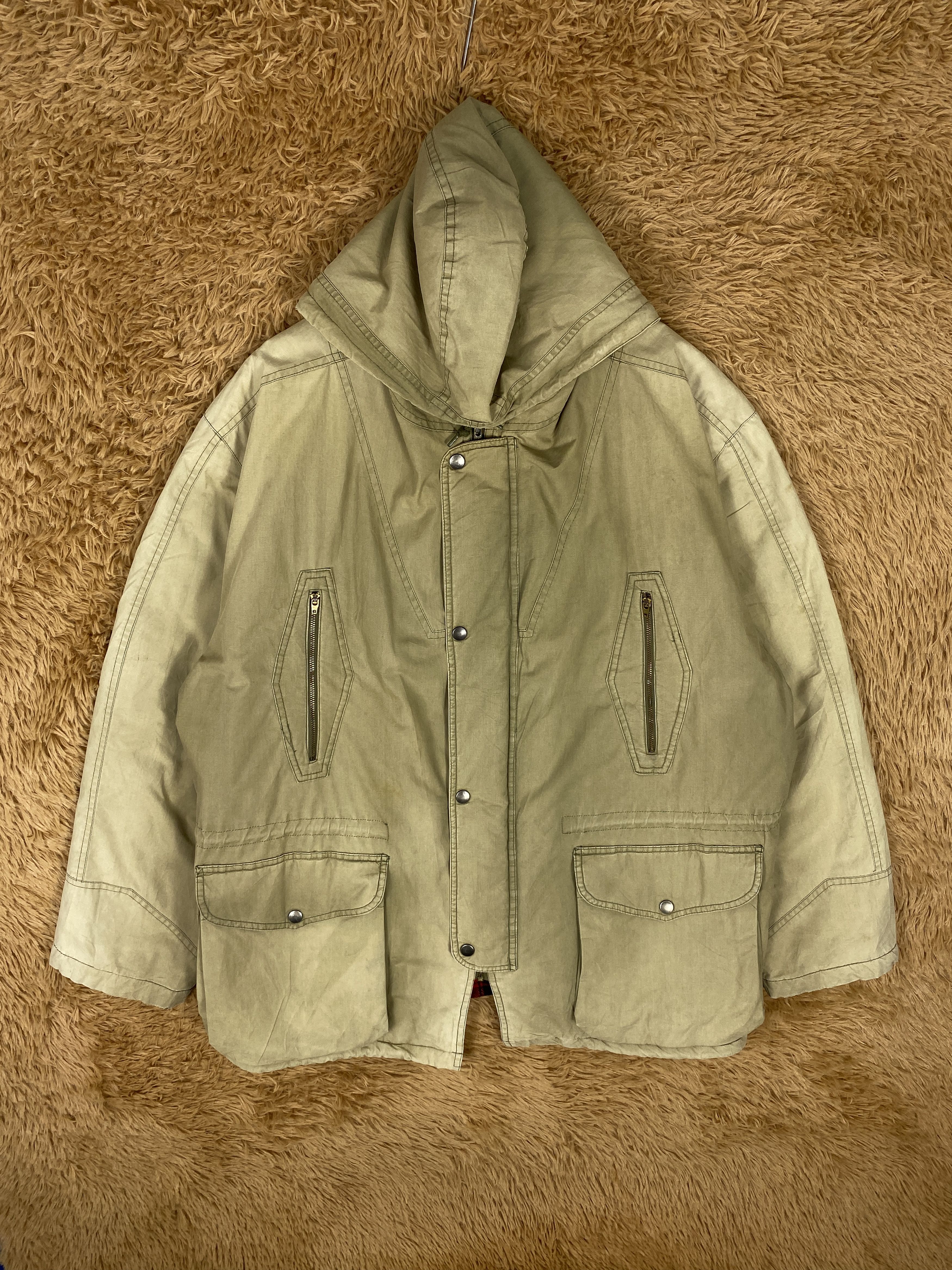 image of Vintage Hoodie Flannel Lining Jacket in Faded Khaki, Men's (Size Large)