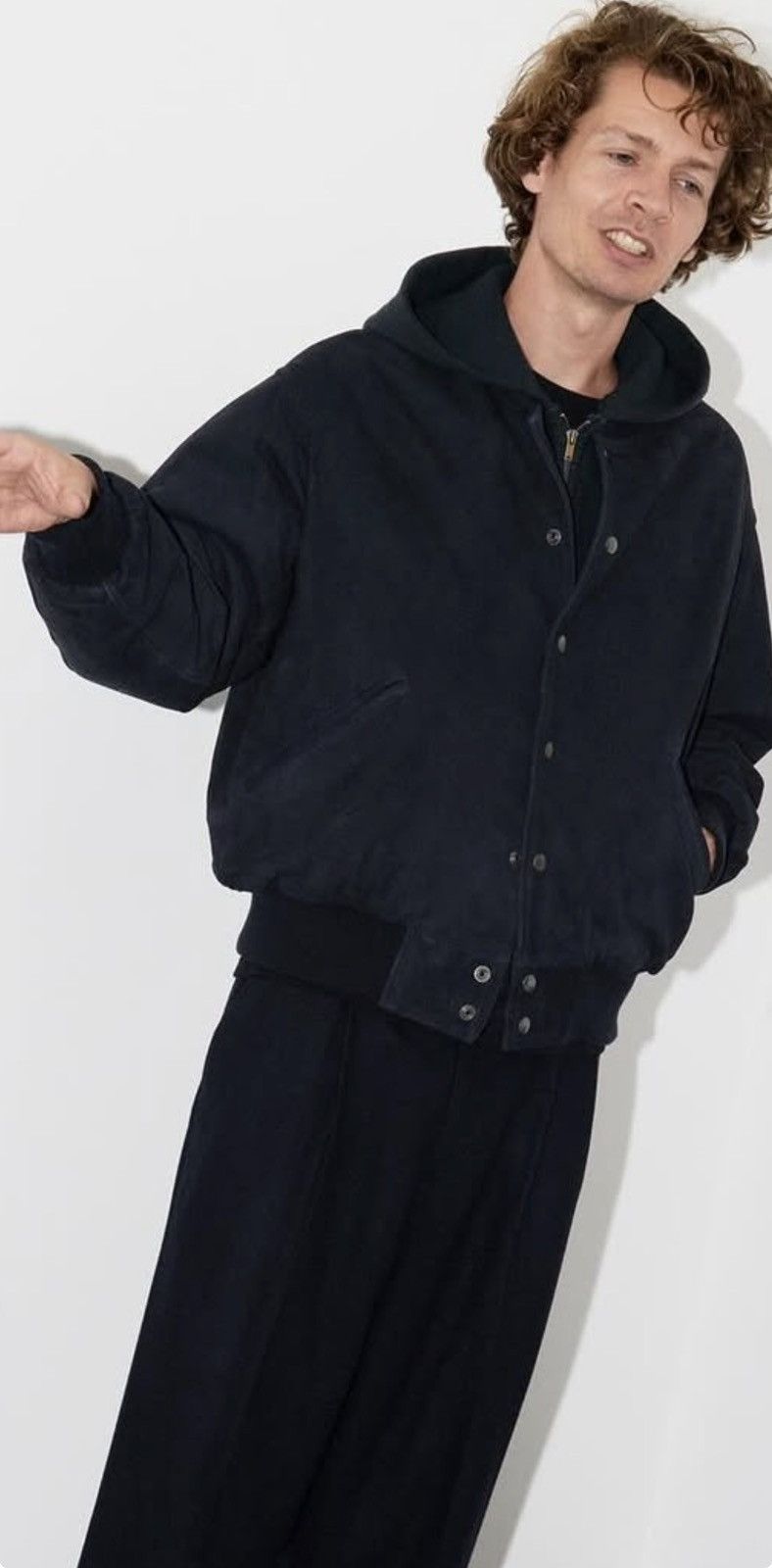 A.PRESSE Navy Suede Award Jacket sz 3 Size US L / EU 52-54 / 3 - 4 Thumbnail
