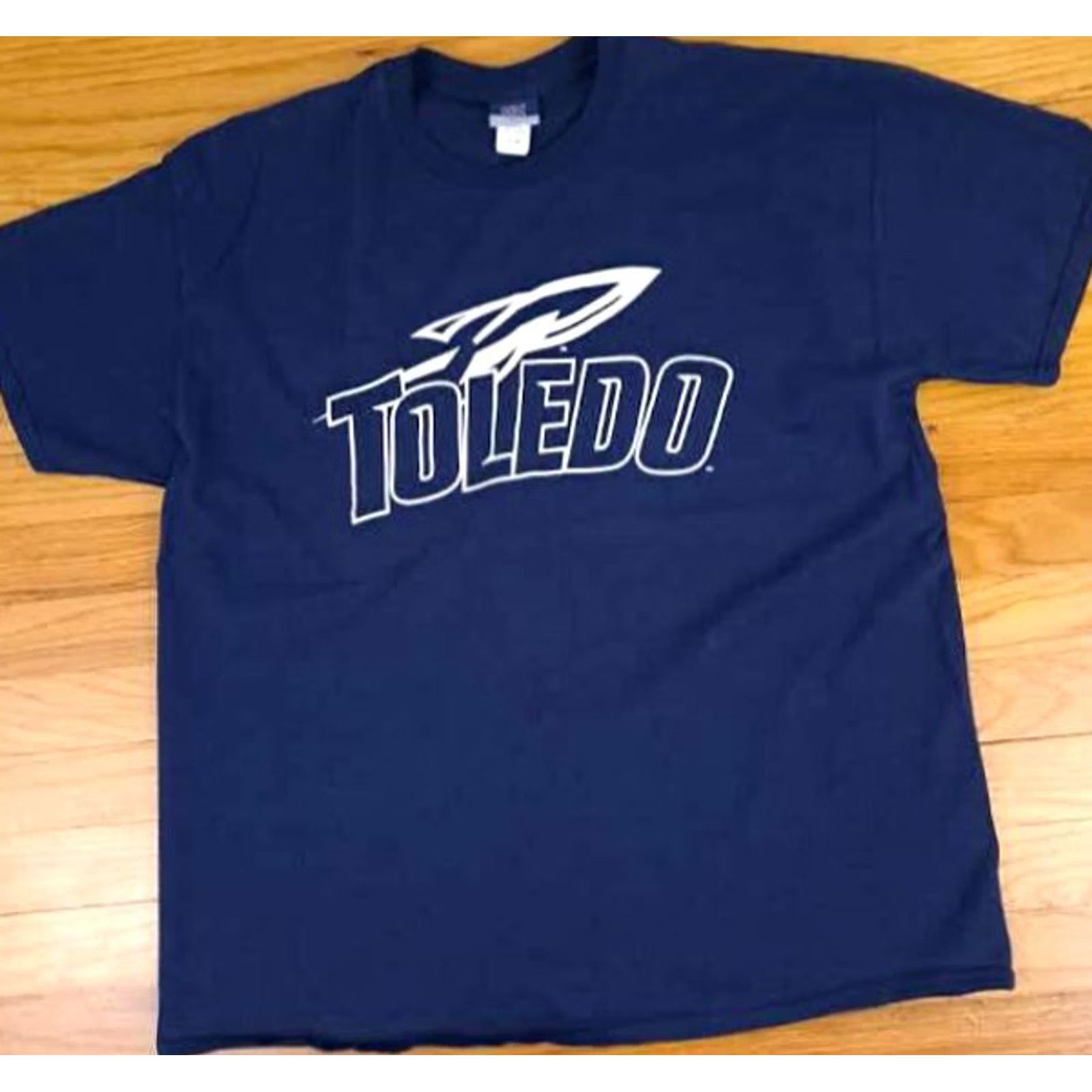 X-LARGE Toledo University Rockets T-Shirt MV Sport Navy XL Unisex Adults Short Sleeve Graphic Print Cotton Blue 27in long 24in pit to pit Rocketeer Sports USA Size US XL / EU 56 / 4 - 2 Thumbnail