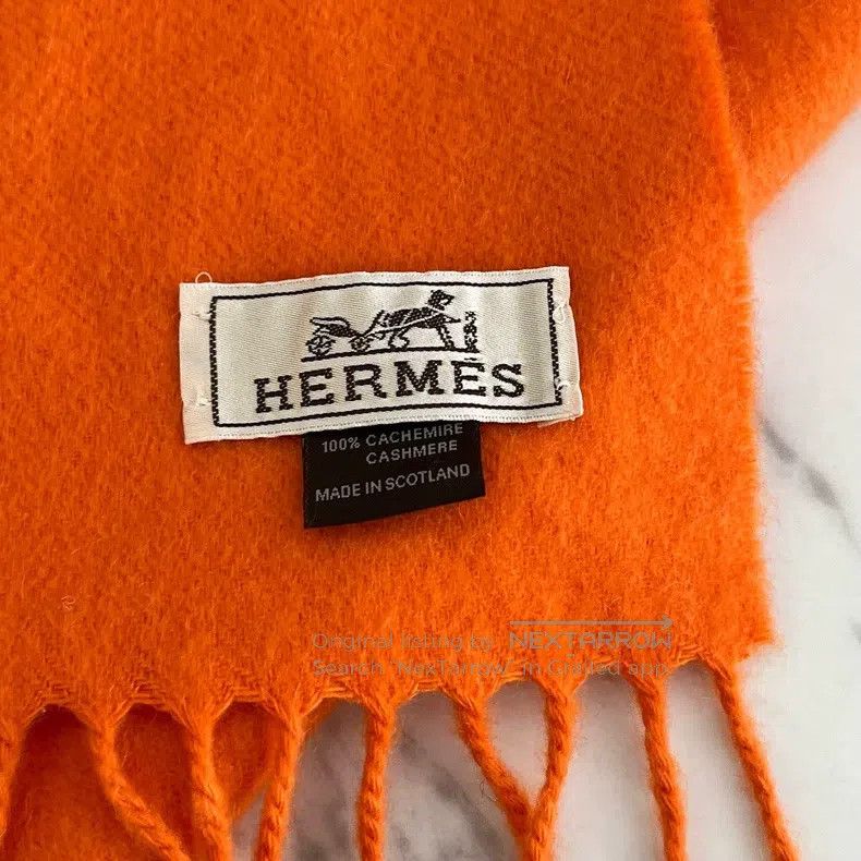 Hermes Hermes Orange cashmere fringed scarf Size ONE SIZE - 4 Thumbnail