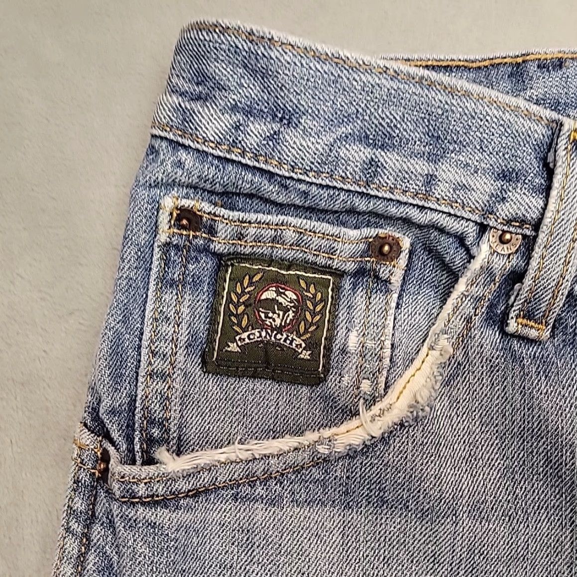 Denime Cinch Jeans Men 35x34 Blue Distressed Denim Green Label Western Cowboy Rodeo Jeans Mens Size US 35 - 5 Thumbnail