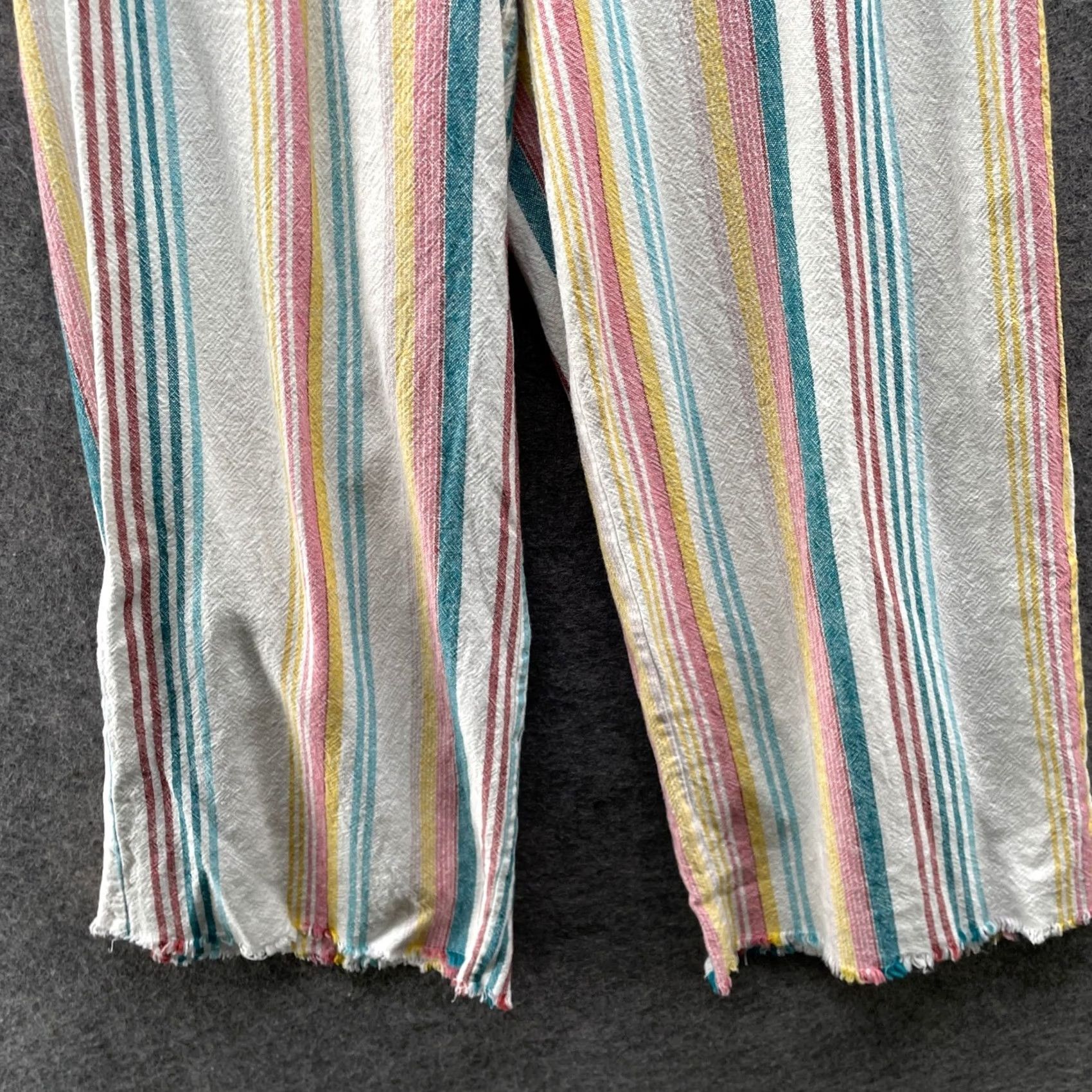 Vintage VINTAGE Indigo Rein Wide Leg Linen Blend Pants Womens XS Pastel Striped Cropped Frayed Size 26" / US 2 / IT 38 - 4 Thumbnail