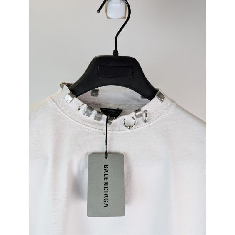 Balenciaga o1rshd1 Vintage Jersey Pierced Oversized T-Shirt in White Size US M / EU 48-50 / 2 - 7 Thumbnail